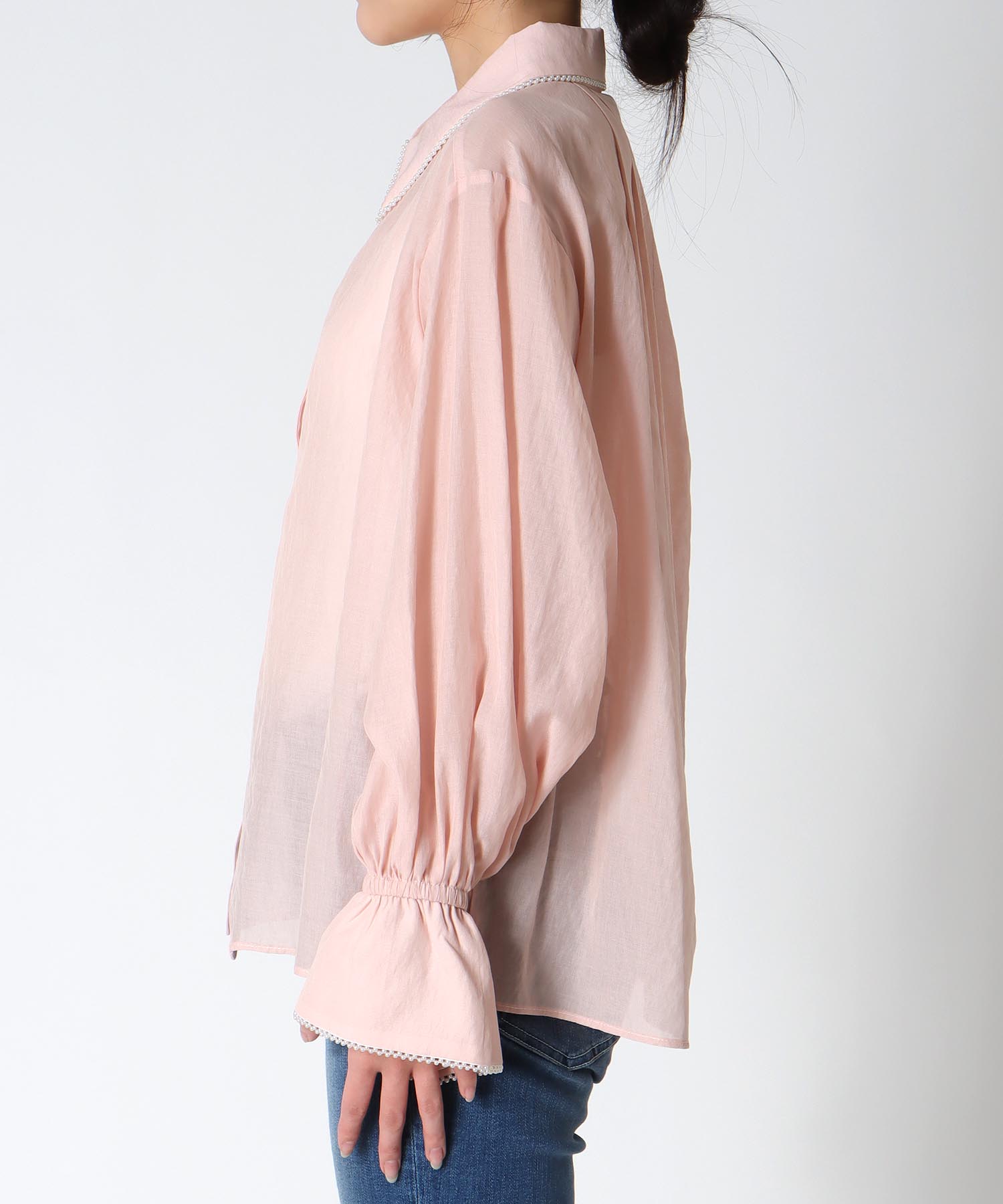 パールトリムシアーシャツブラウス