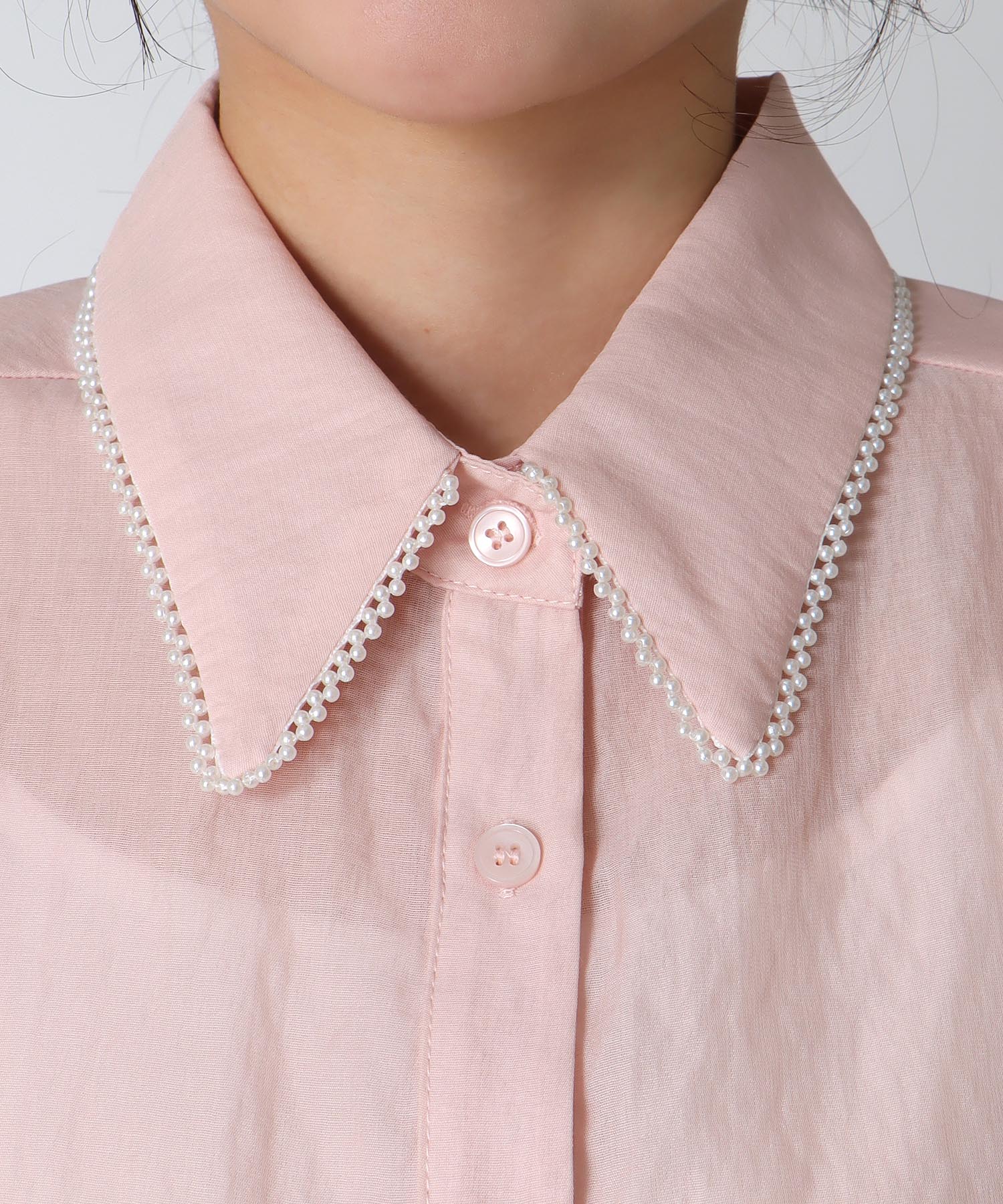 パールトリムシアーシャツブラウス
