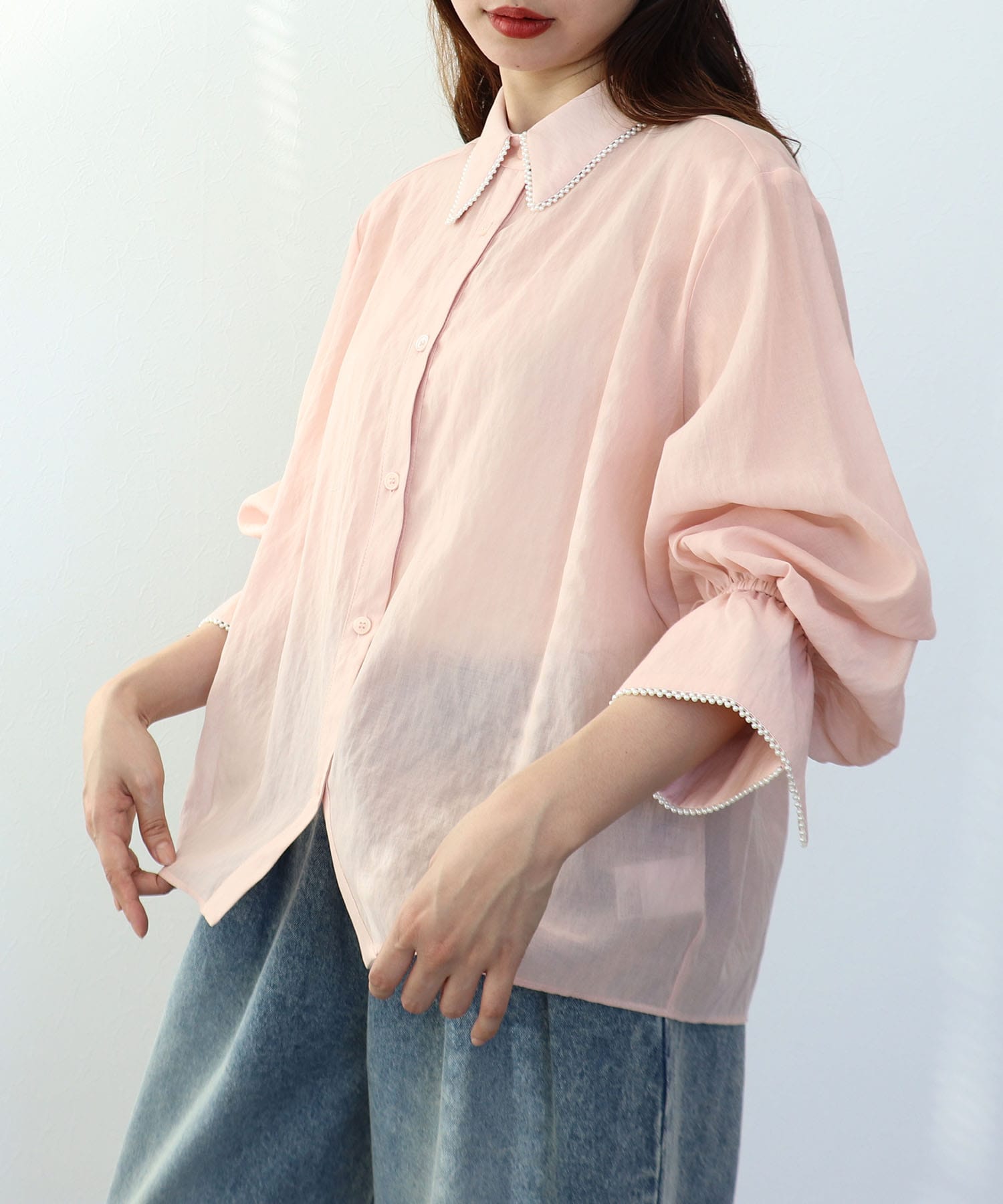 パールトリムシアーシャツブラウス