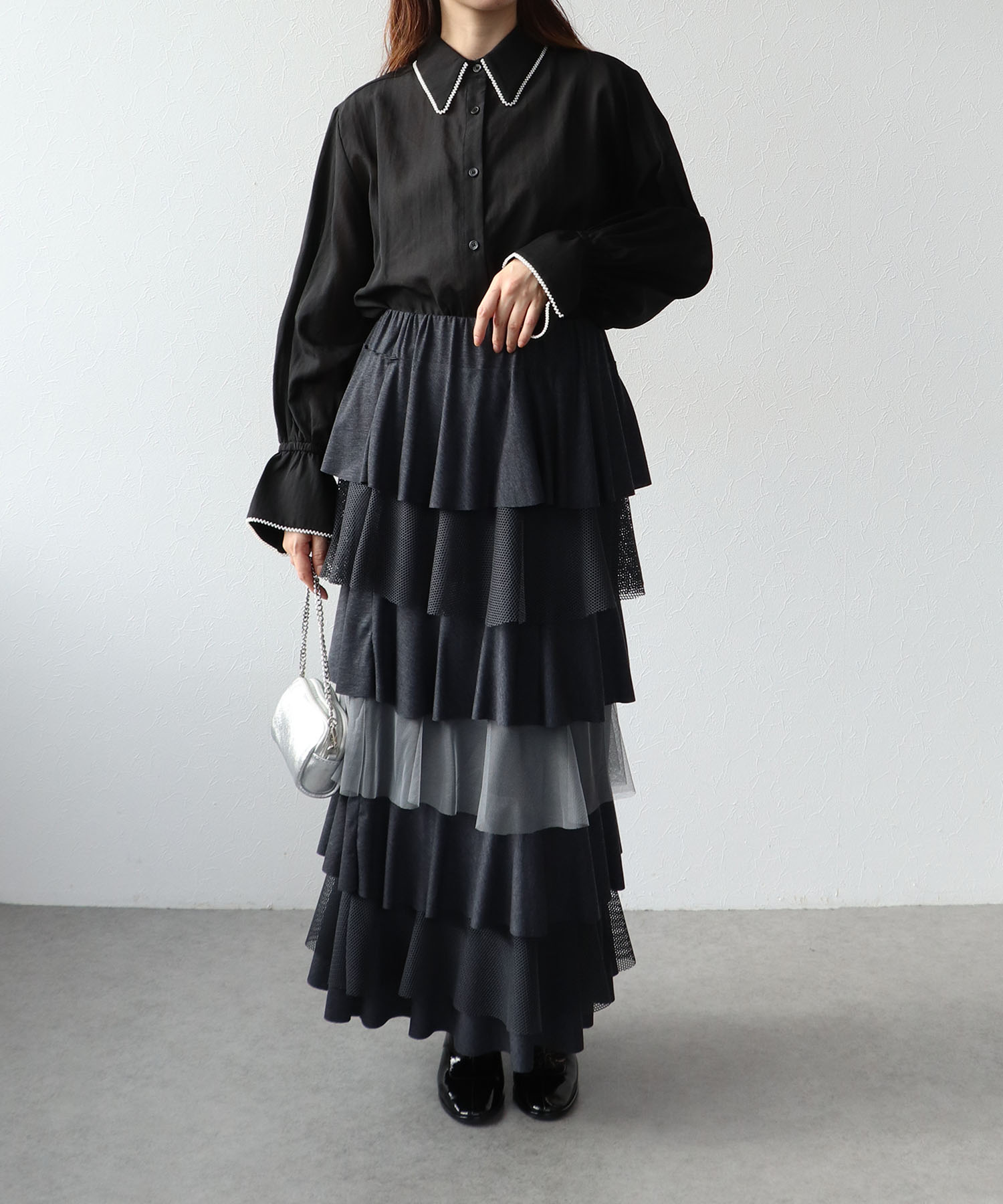 パールトリムシアーシャツブラウス