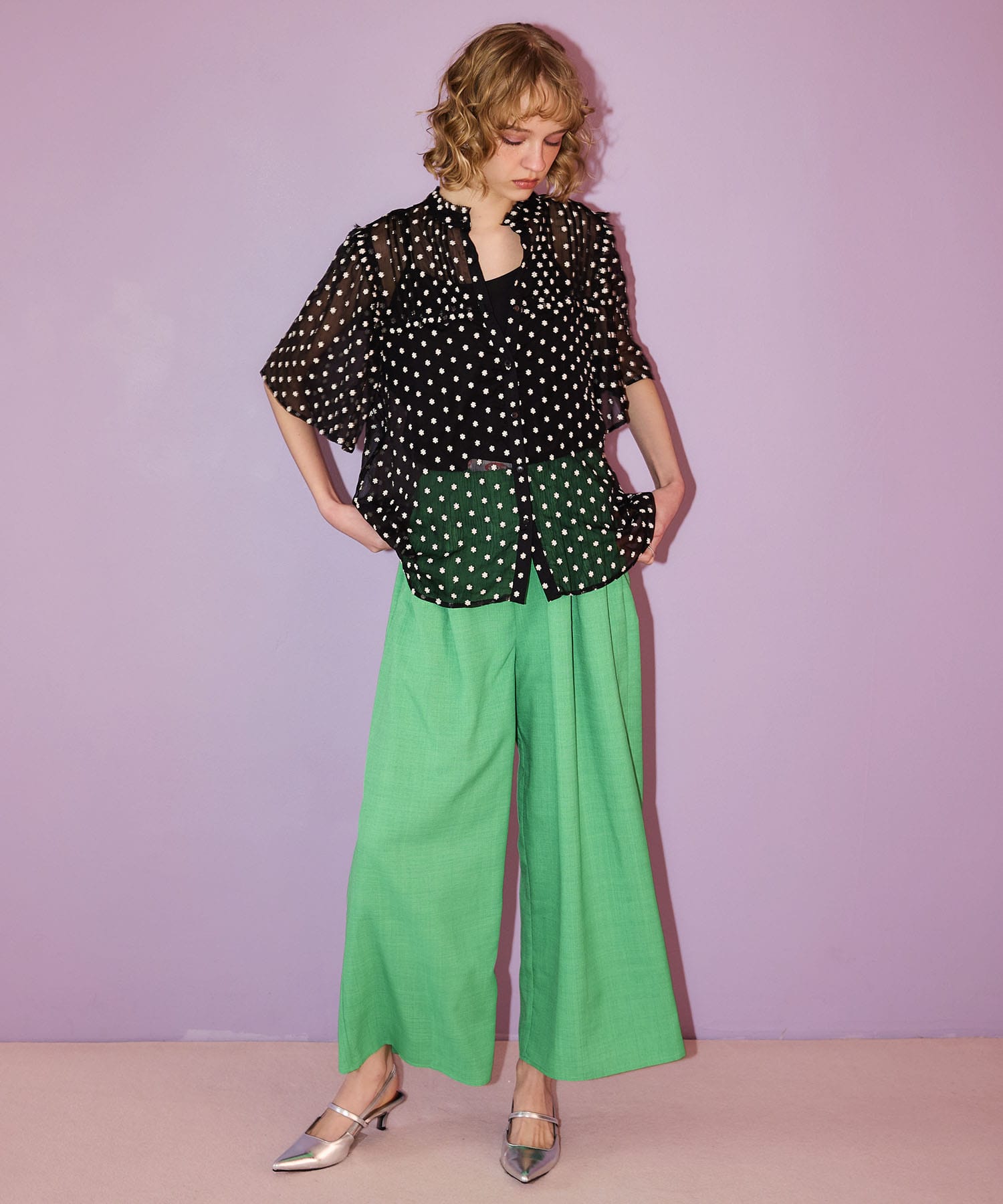 〔お家で試着〕リネンライクカラーパンツ (別注)