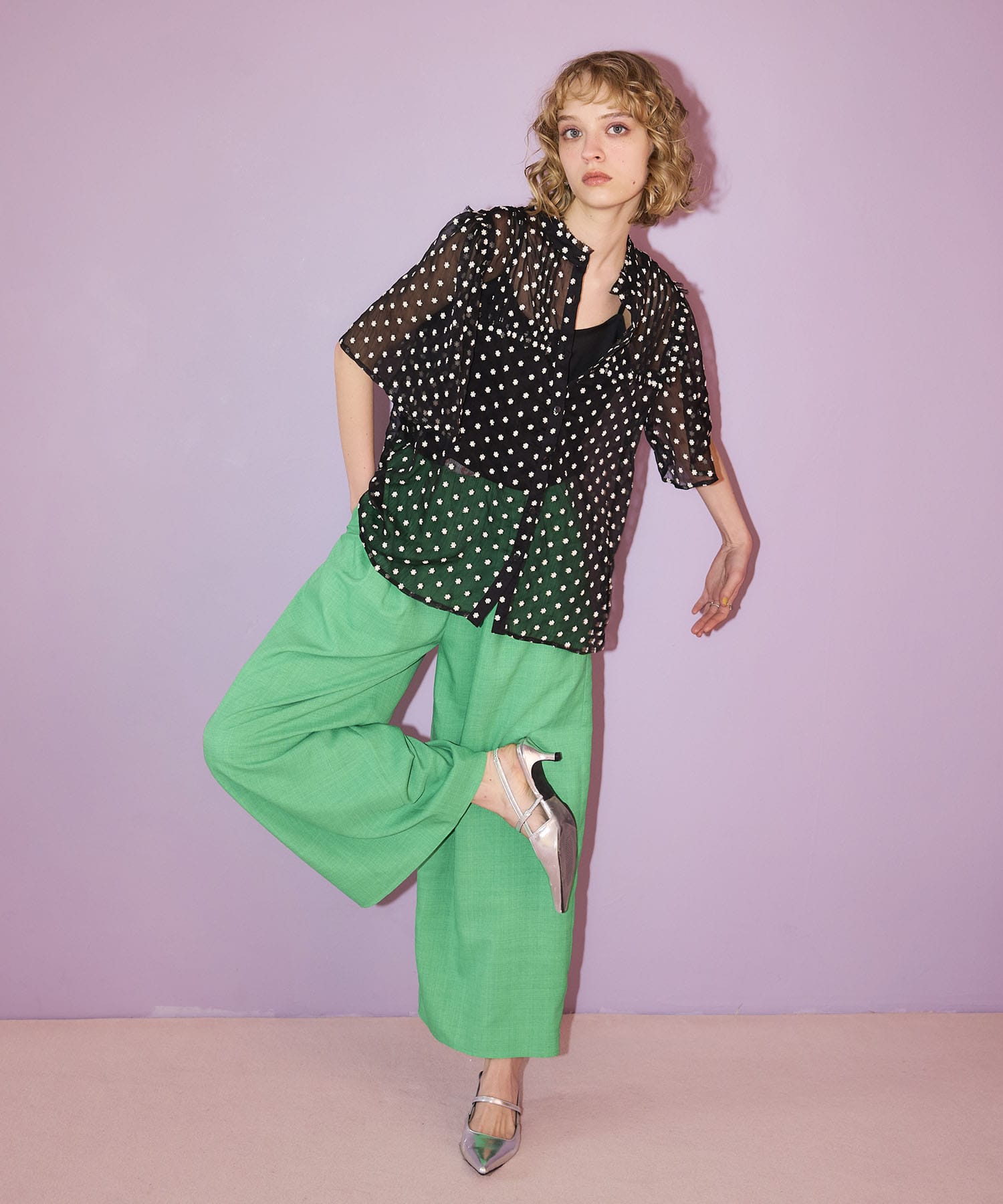 〔お家で試着〕リネンライクカラーパンツ (別注)