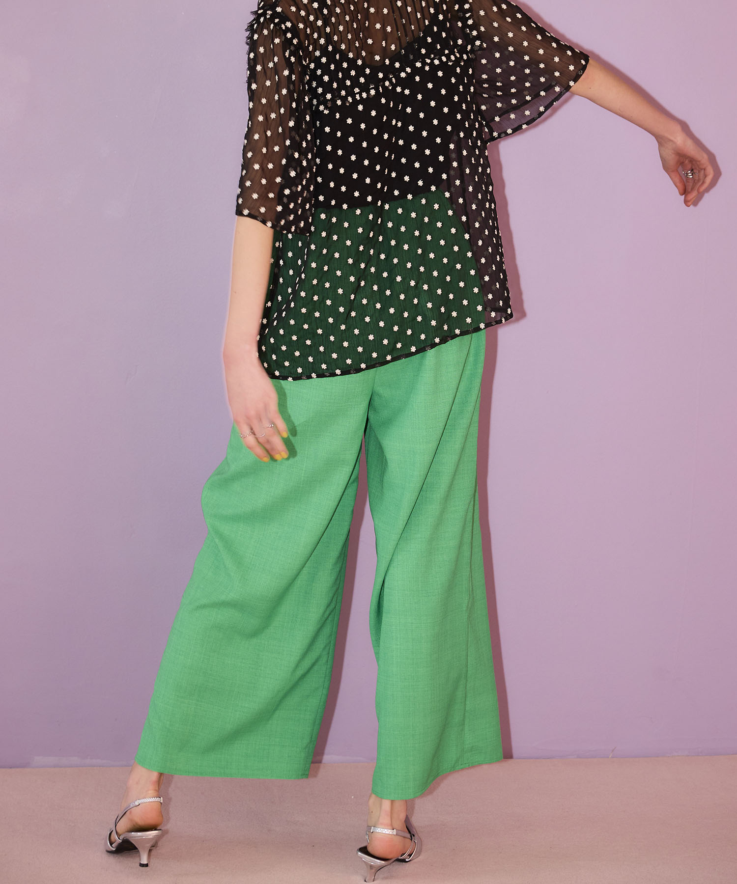 〔お家で試着〕リネンライクカラーパンツ (別注)