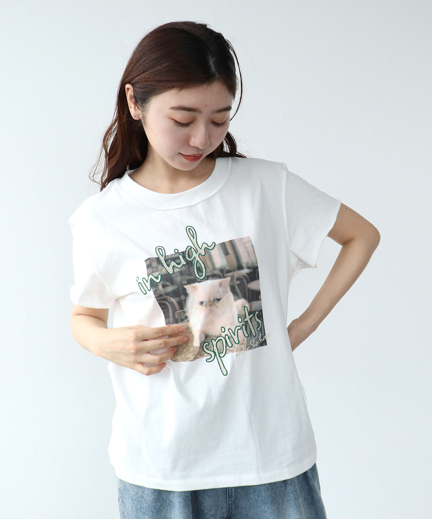 アニマル刺繍プリントＴシャツ
