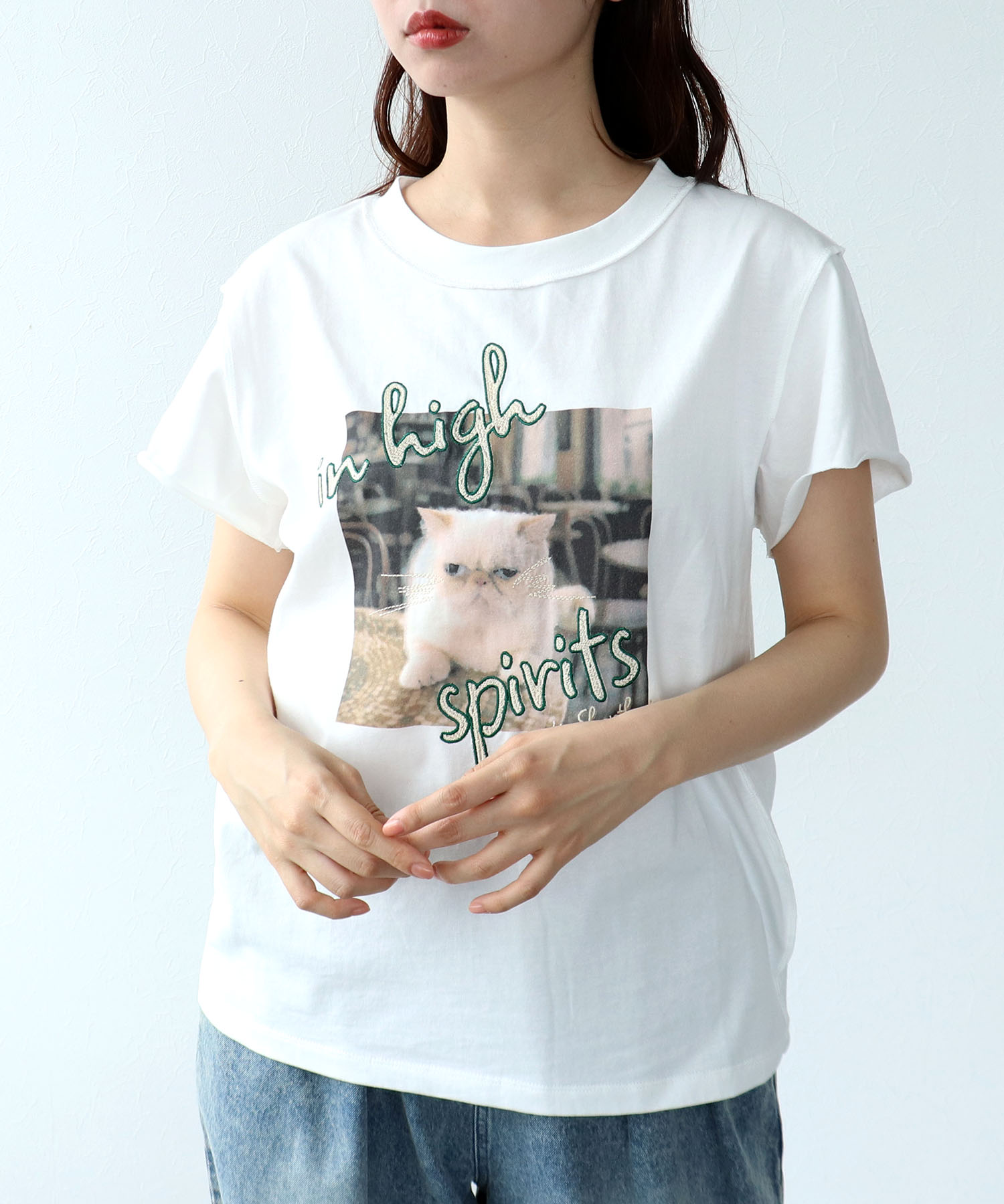 アニマル刺繍プリントＴシャツ
