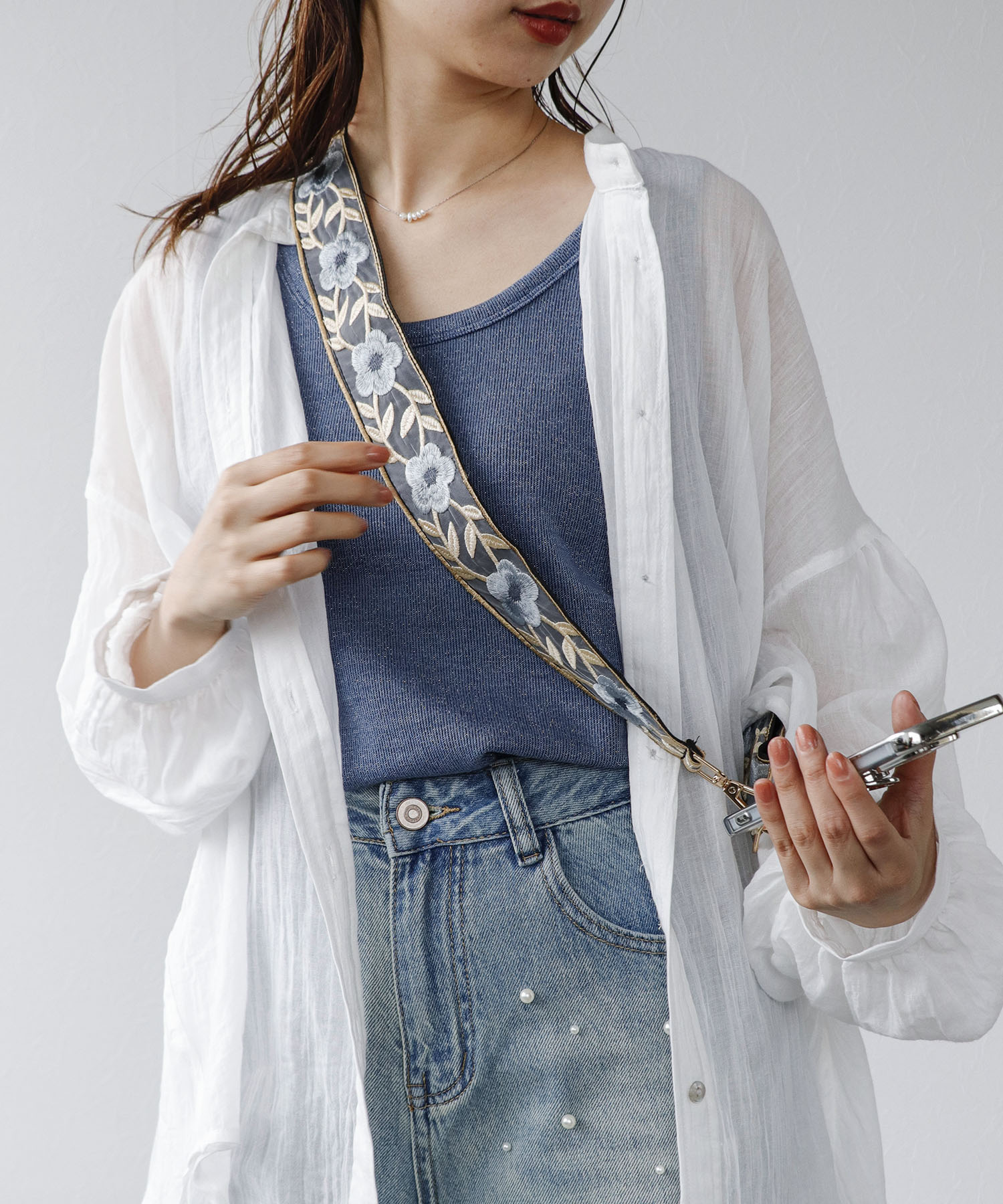 刺繍フラワー2WAYショルダーストラップ