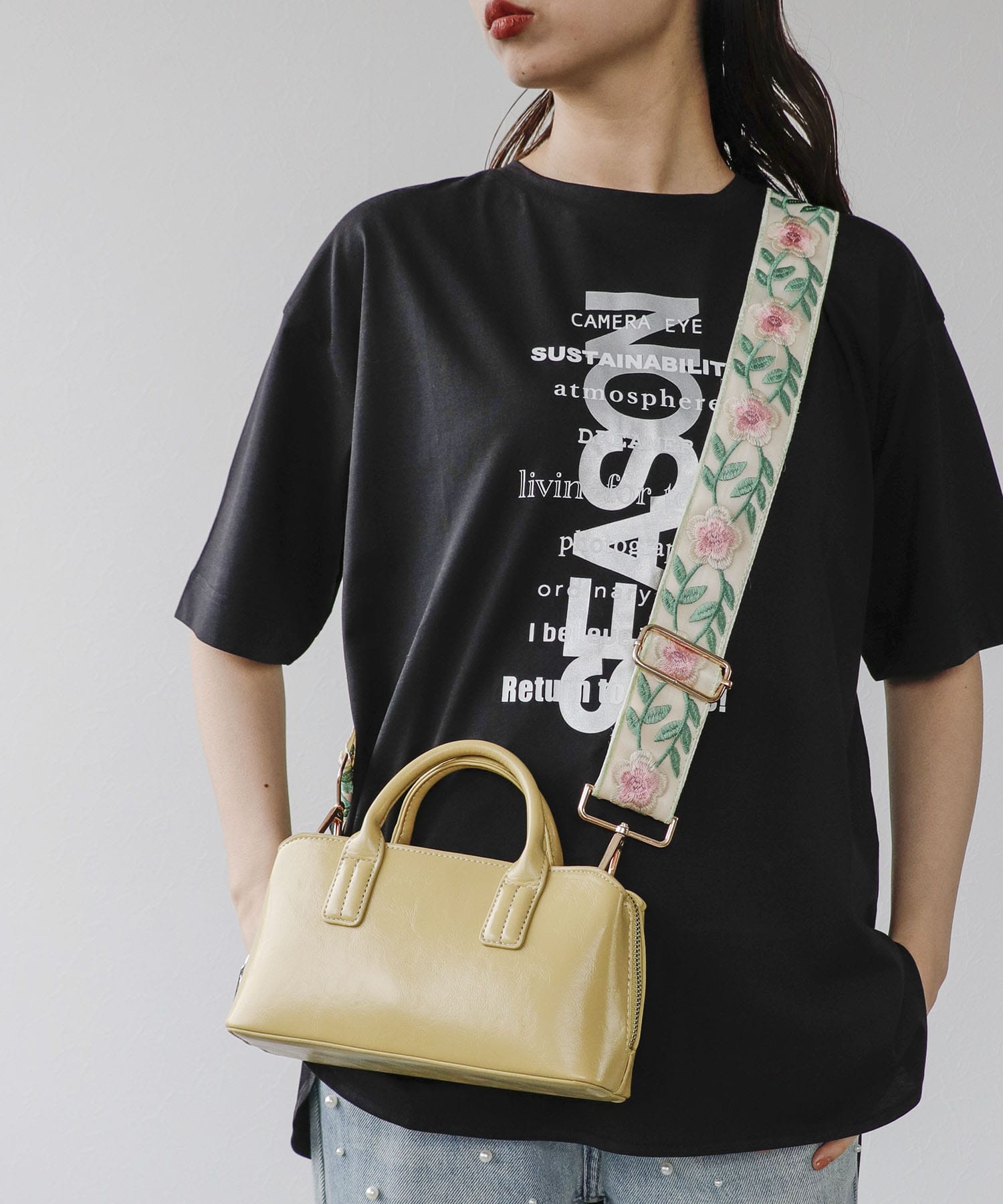 刺繍フラワー2WAYショルダーストラップ