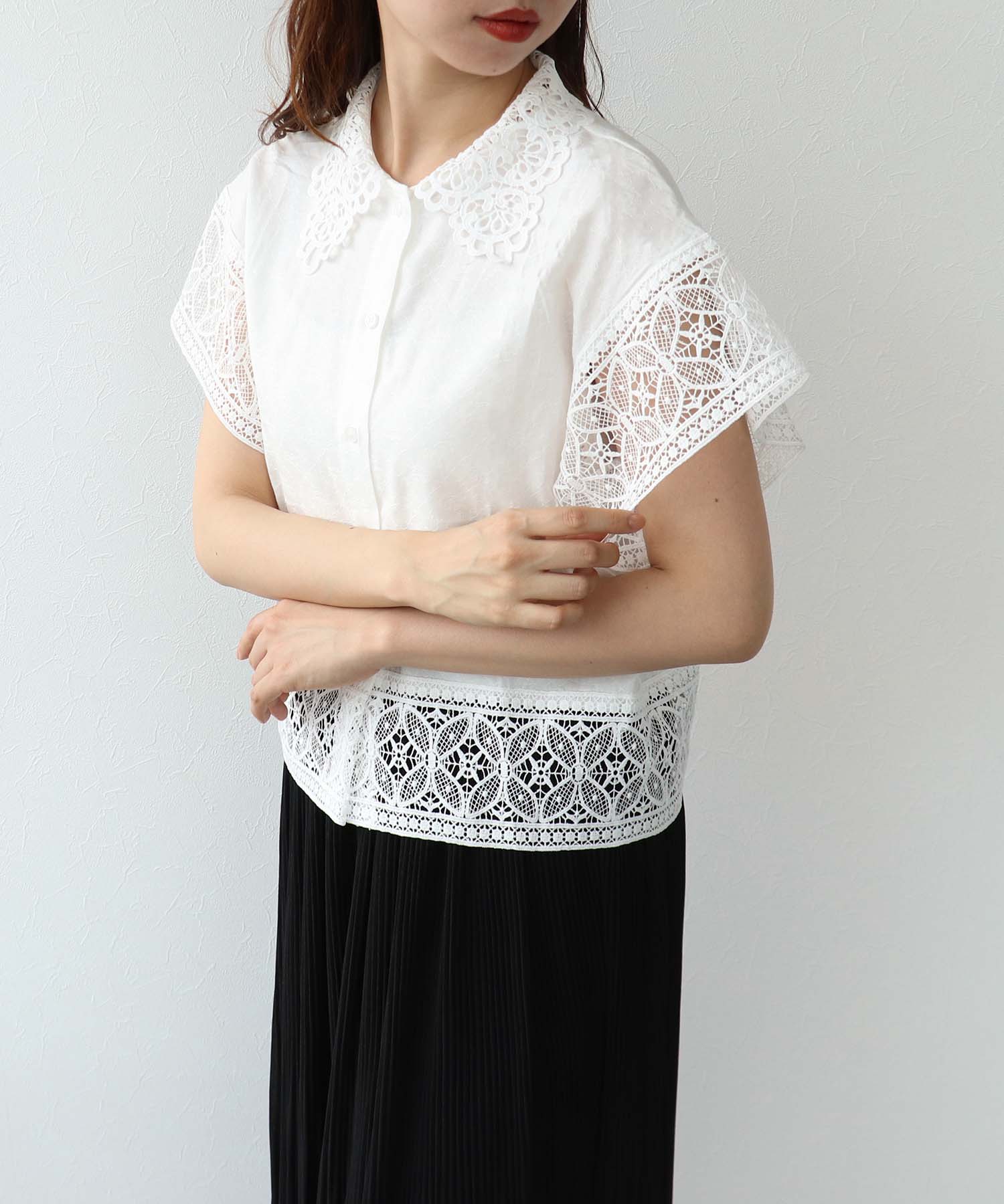 レース刺繍ショートブラウス