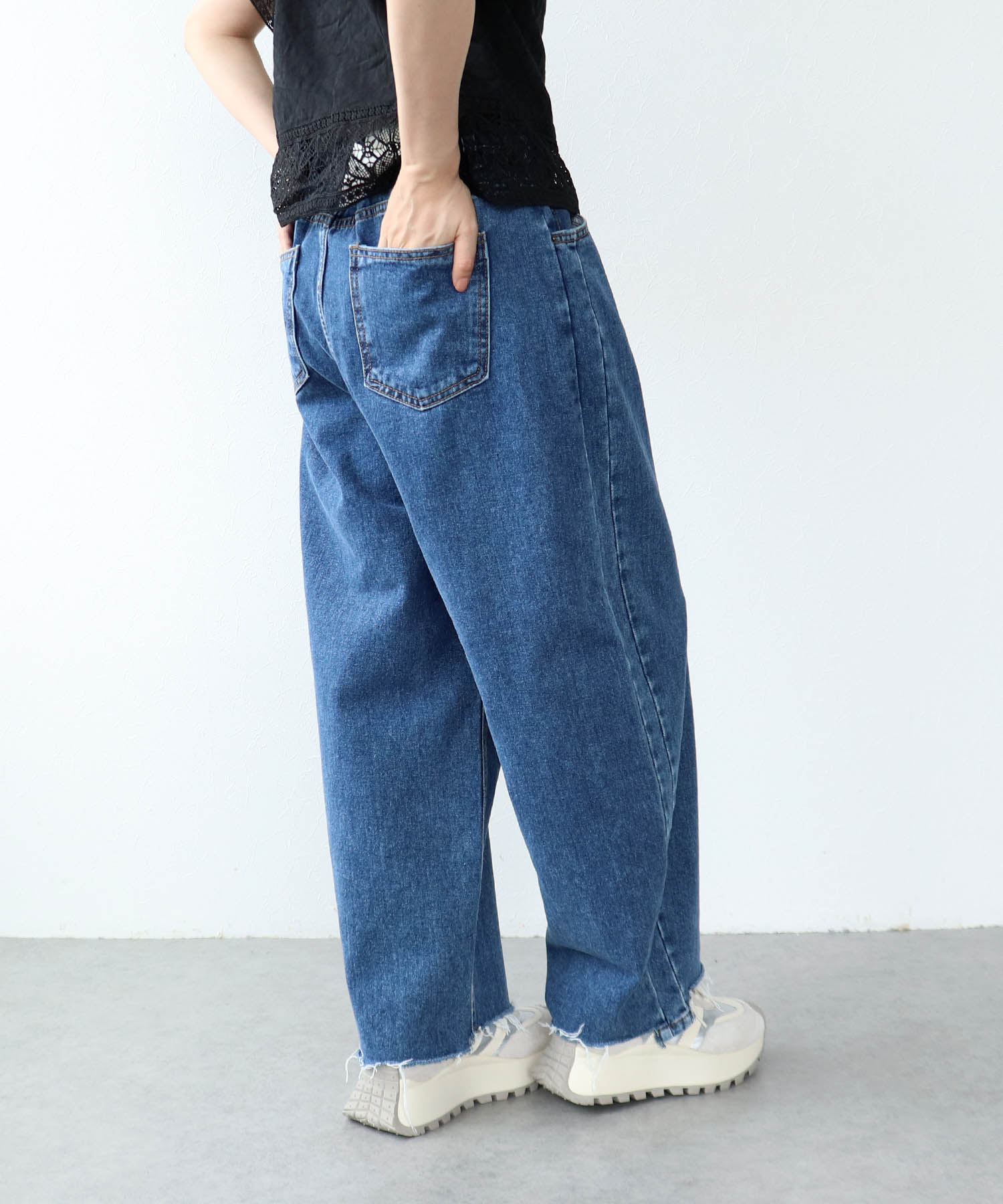アシメカットオフデニムパンツ