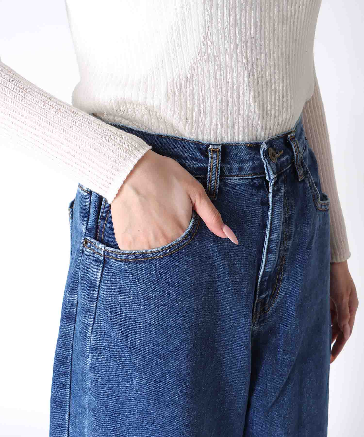 アシメカットオフデニムパンツ
