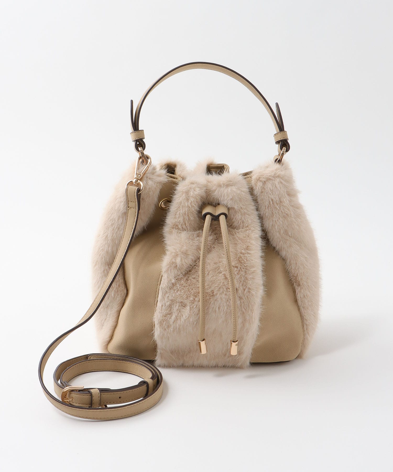 【WEB限定先行予約】ファー×ＰＵ2Way巾着ショルダーバッグ