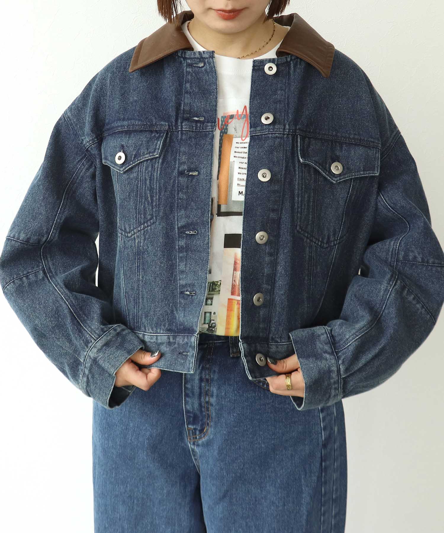 ＜WEB先行予約＞レザー衿カラーデニムジャケット