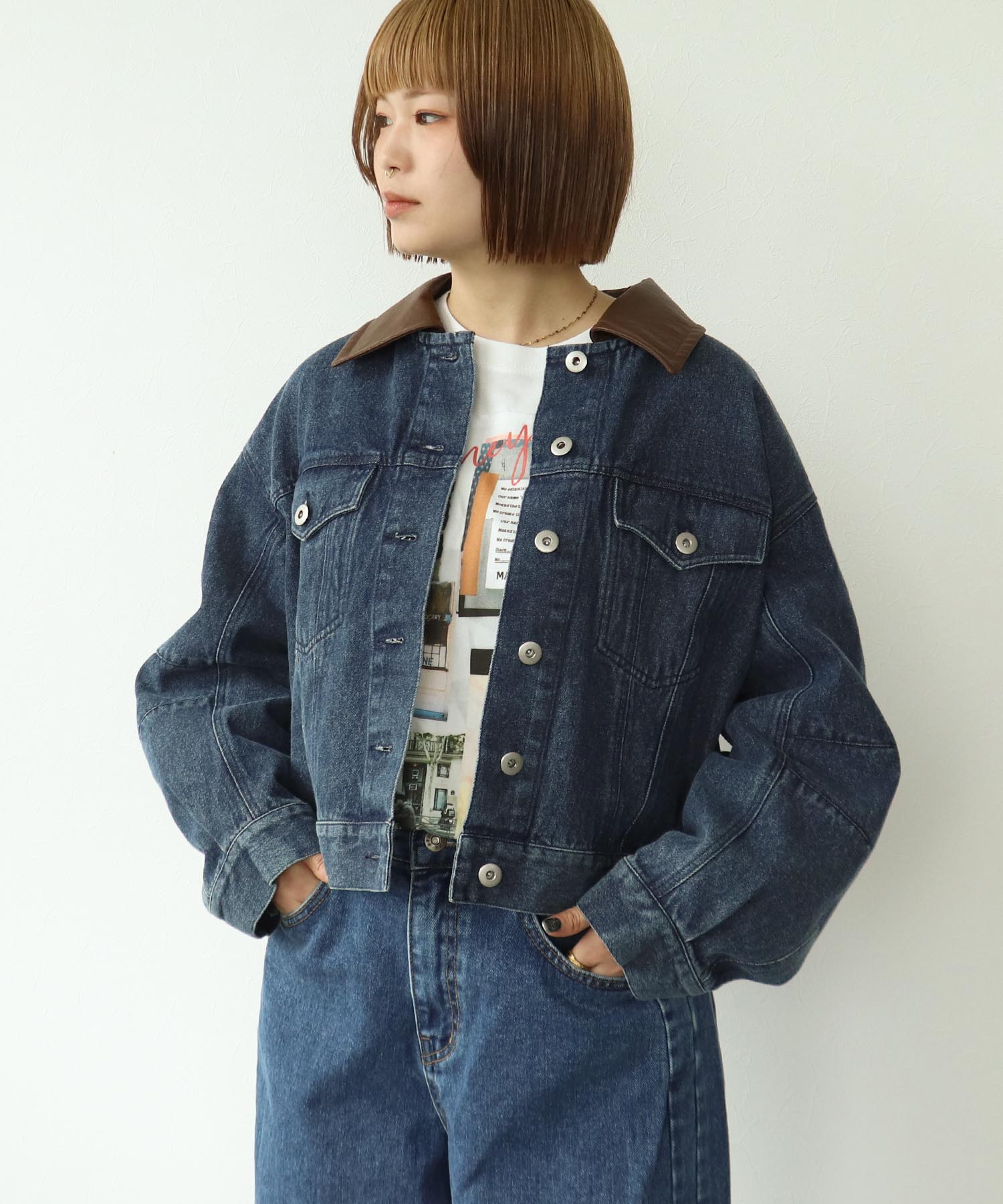 ＜WEB先行予約＞レザー衿カラーデニムジャケット