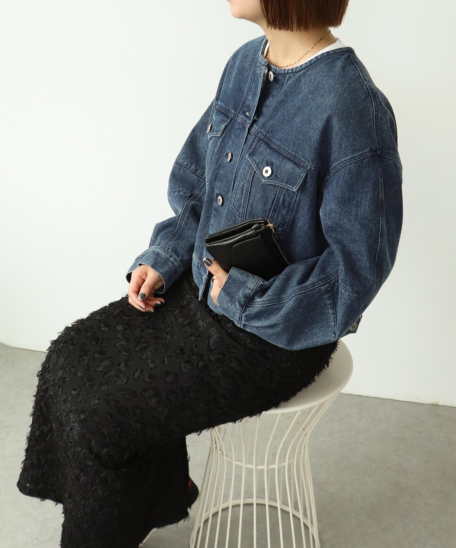 ＜WEB先行予約＞レザー衿カラーデニムジャケット