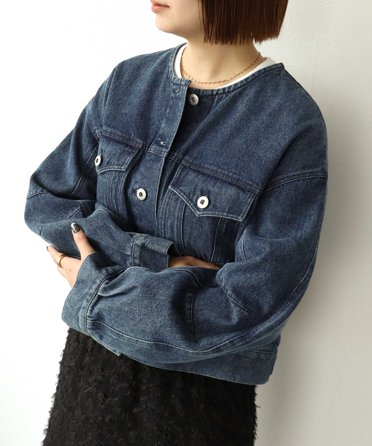 ＜WEB先行予約＞レザー衿カラーデニムジャケット