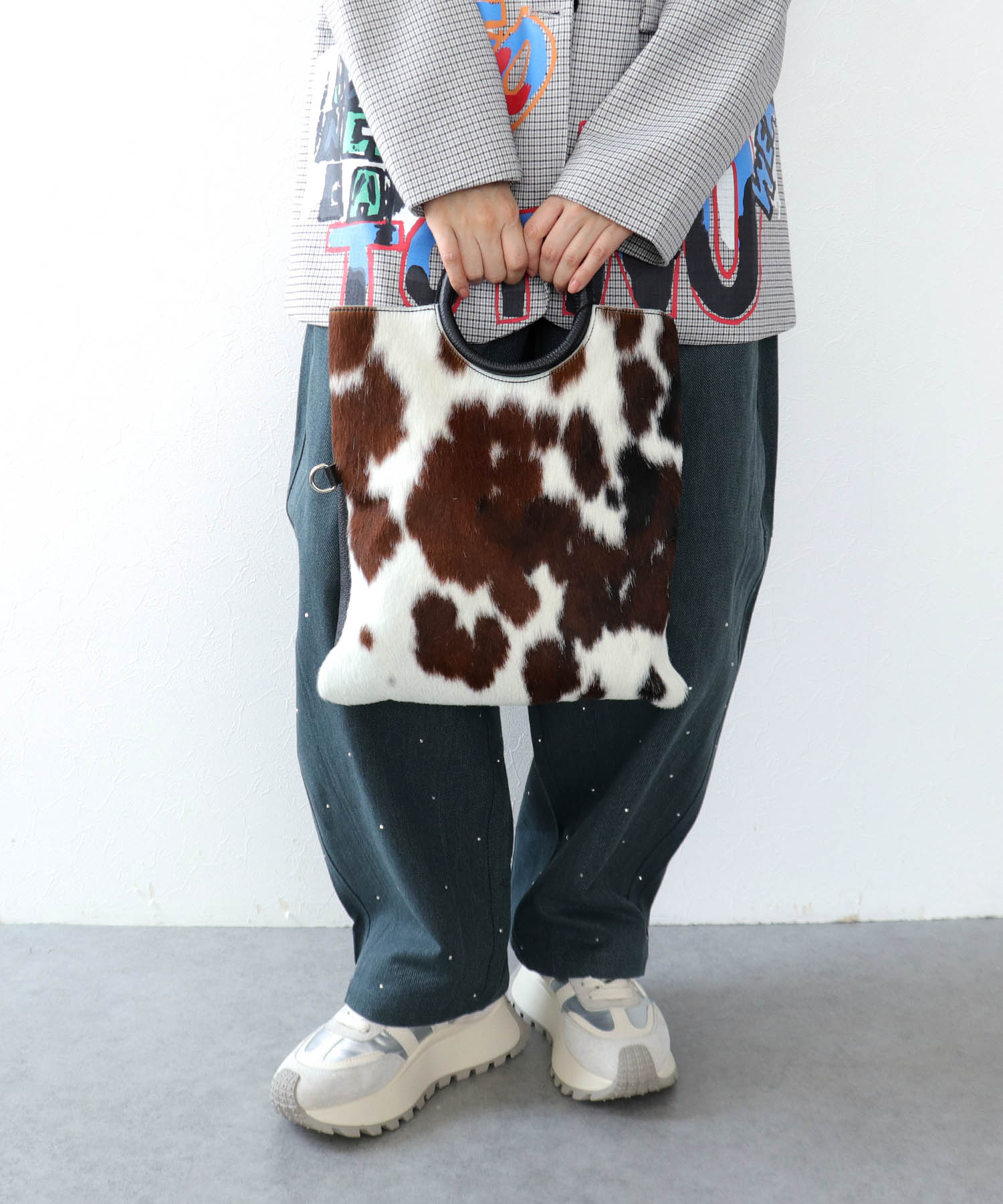 【MILLERA FIRENZE】牛床革×ハラコ丸手BAG