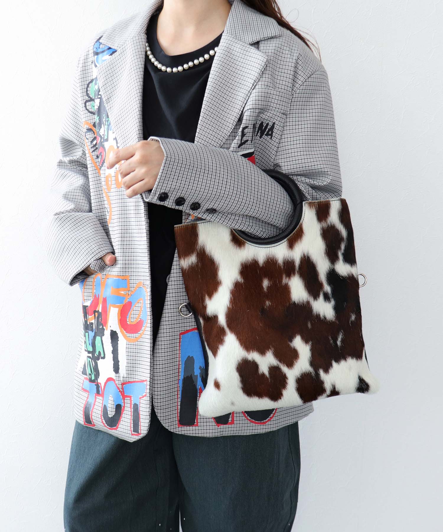 【MILLERA FIRENZE】牛床革×ハラコ丸手BAG