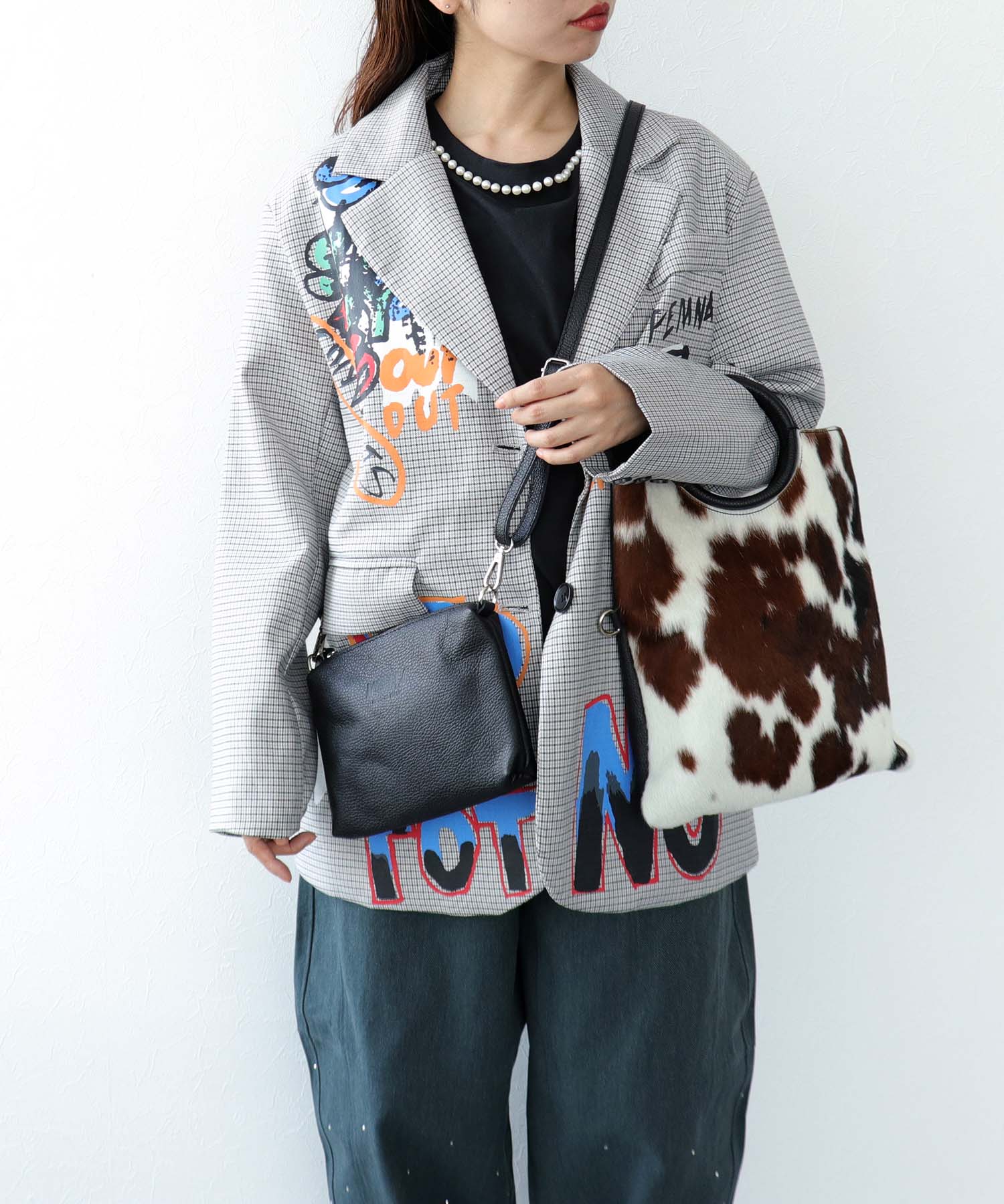 【MILLERA FIRENZE】牛床革×ハラコ丸手BAG