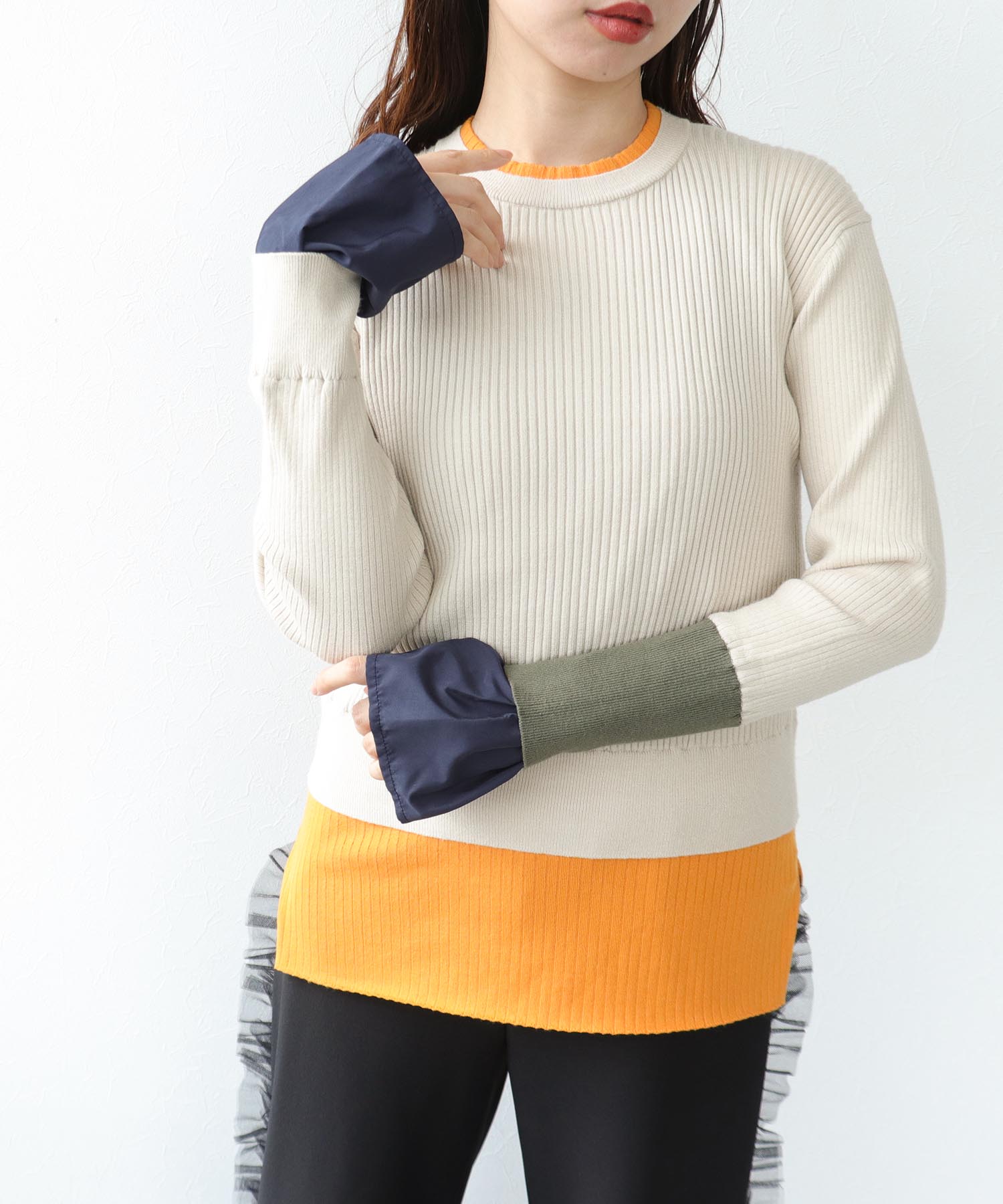 ＜WEB先行予約＞MARECHAL TERRE/カラーブロックリブニット