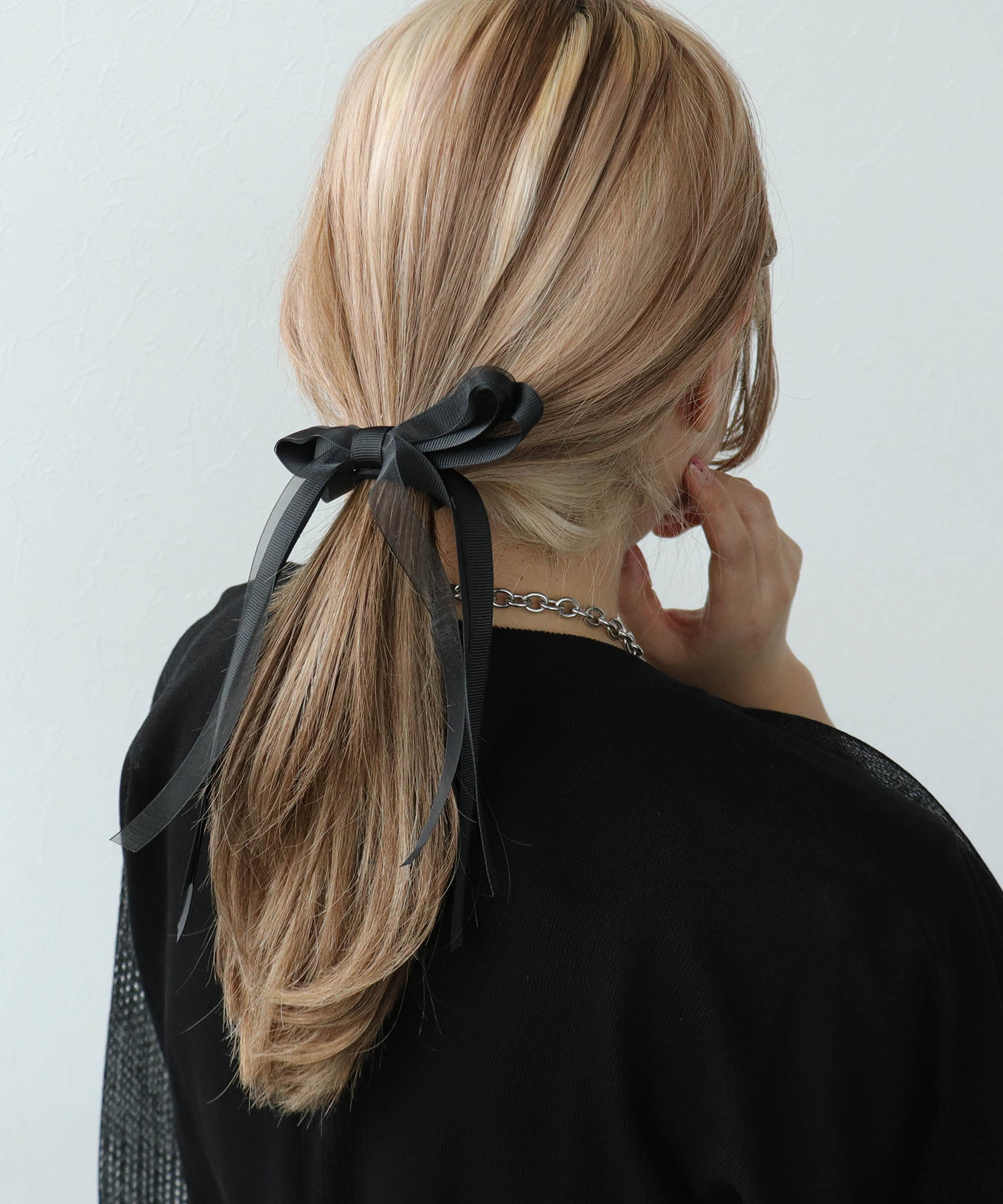 オーガンジー×グログランリボンヘアゴム