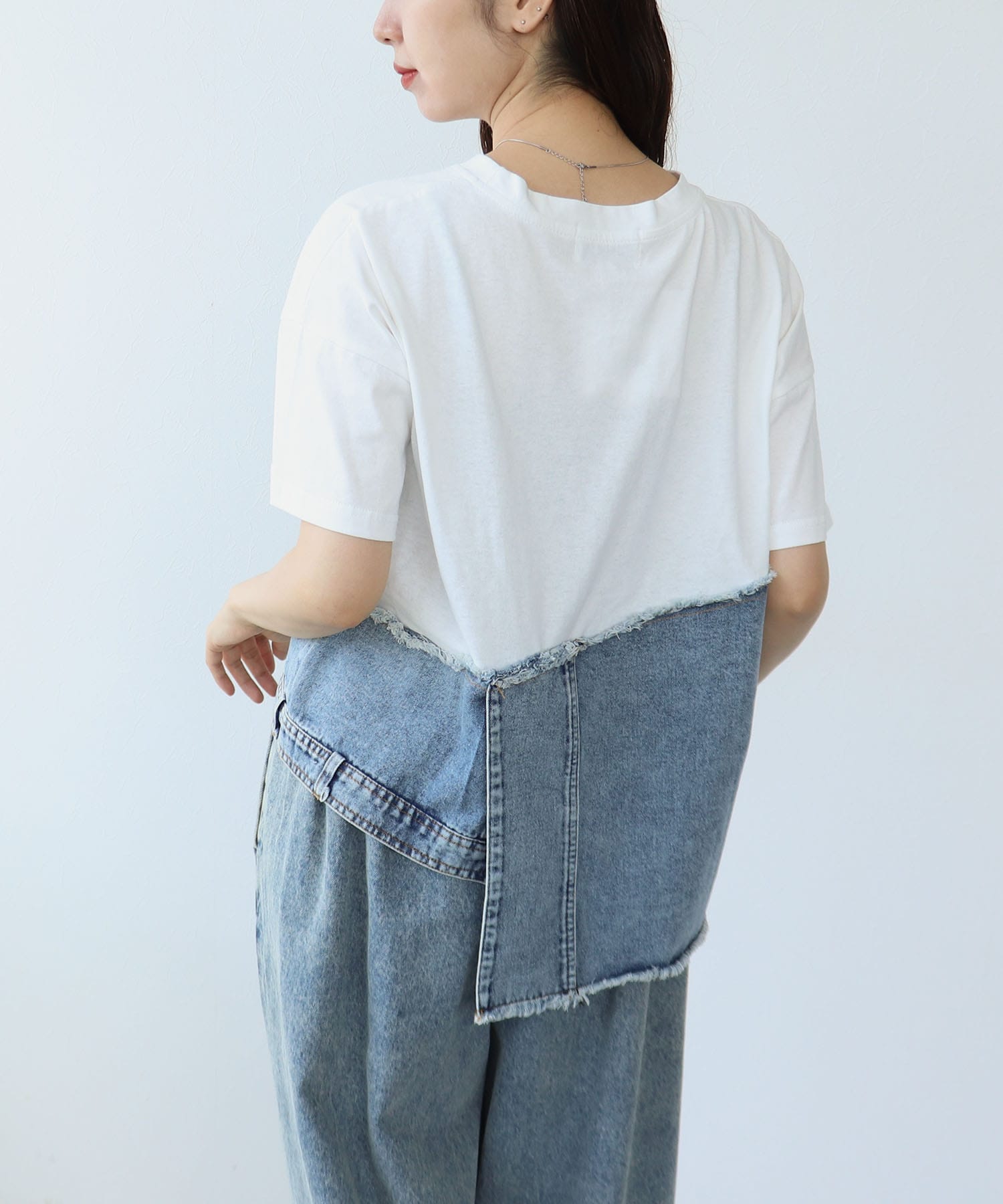 アシメデニム切替カットプルオーバー
