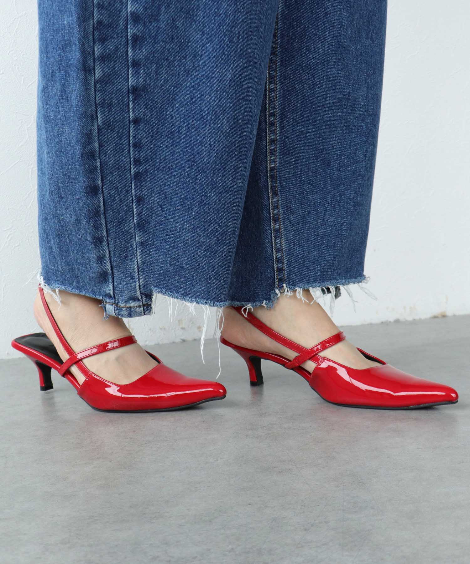 エナメルバックスリングパンプス