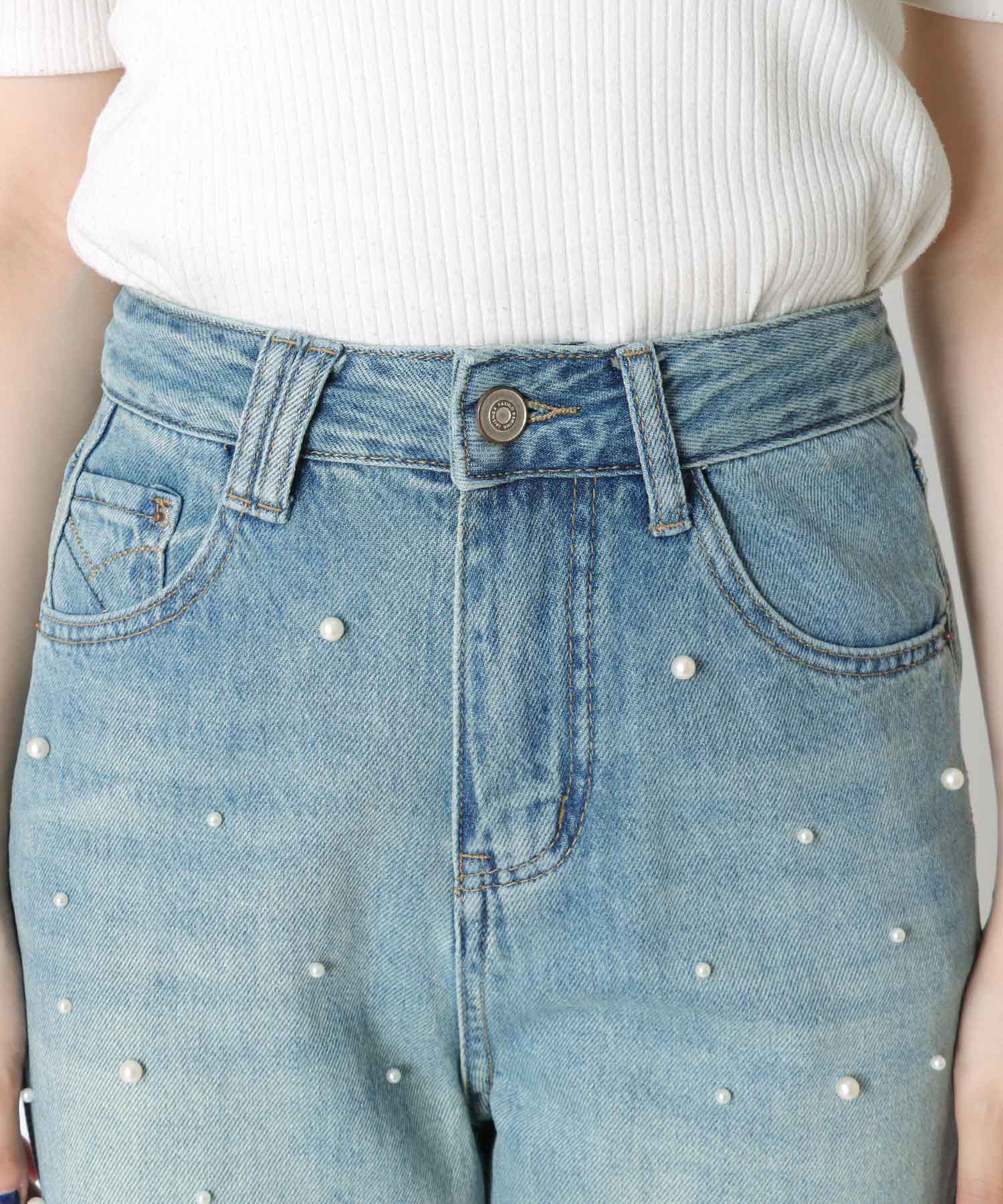 パール付デニムパンツ