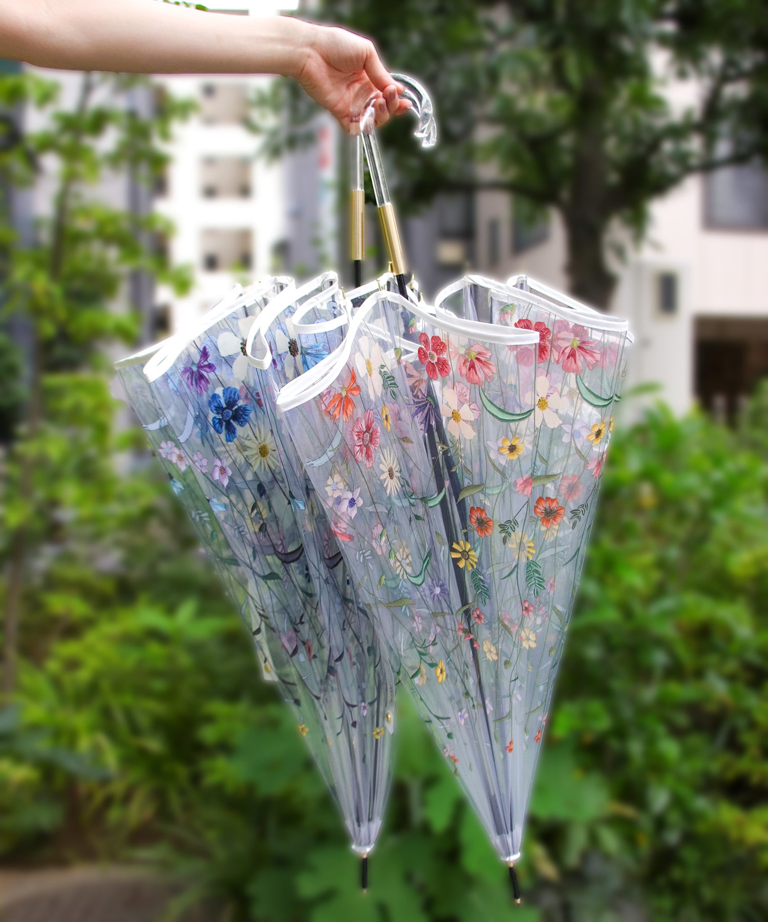 『ジャンプ式』刺繍風アンブレラ　ビニール長傘