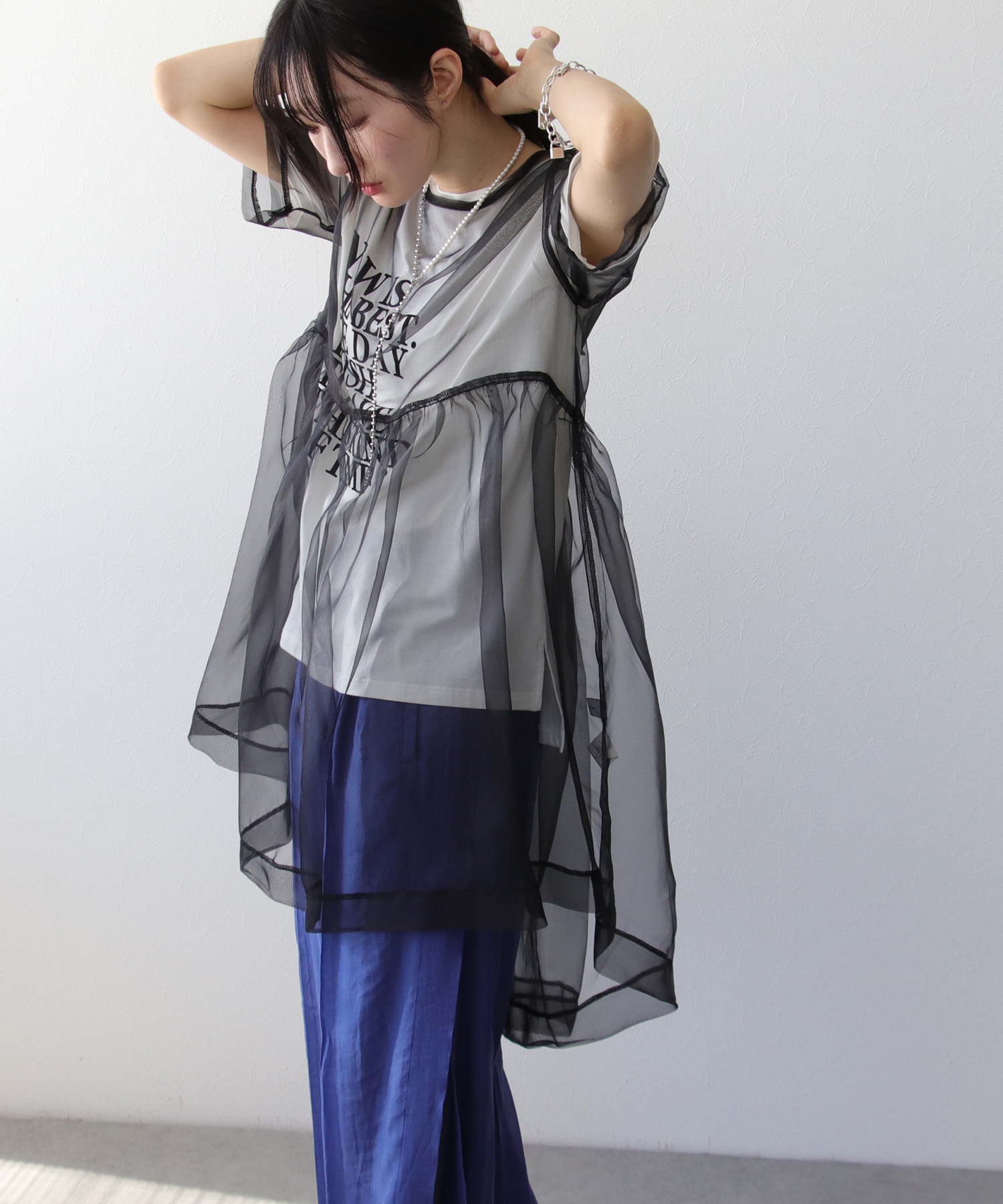 シアーアシメオーガンジーチュニックワンピース | AND ON JIONE STORE シアーアシメオーガンジーチュニックワンピース | AND ON JIONE STORE