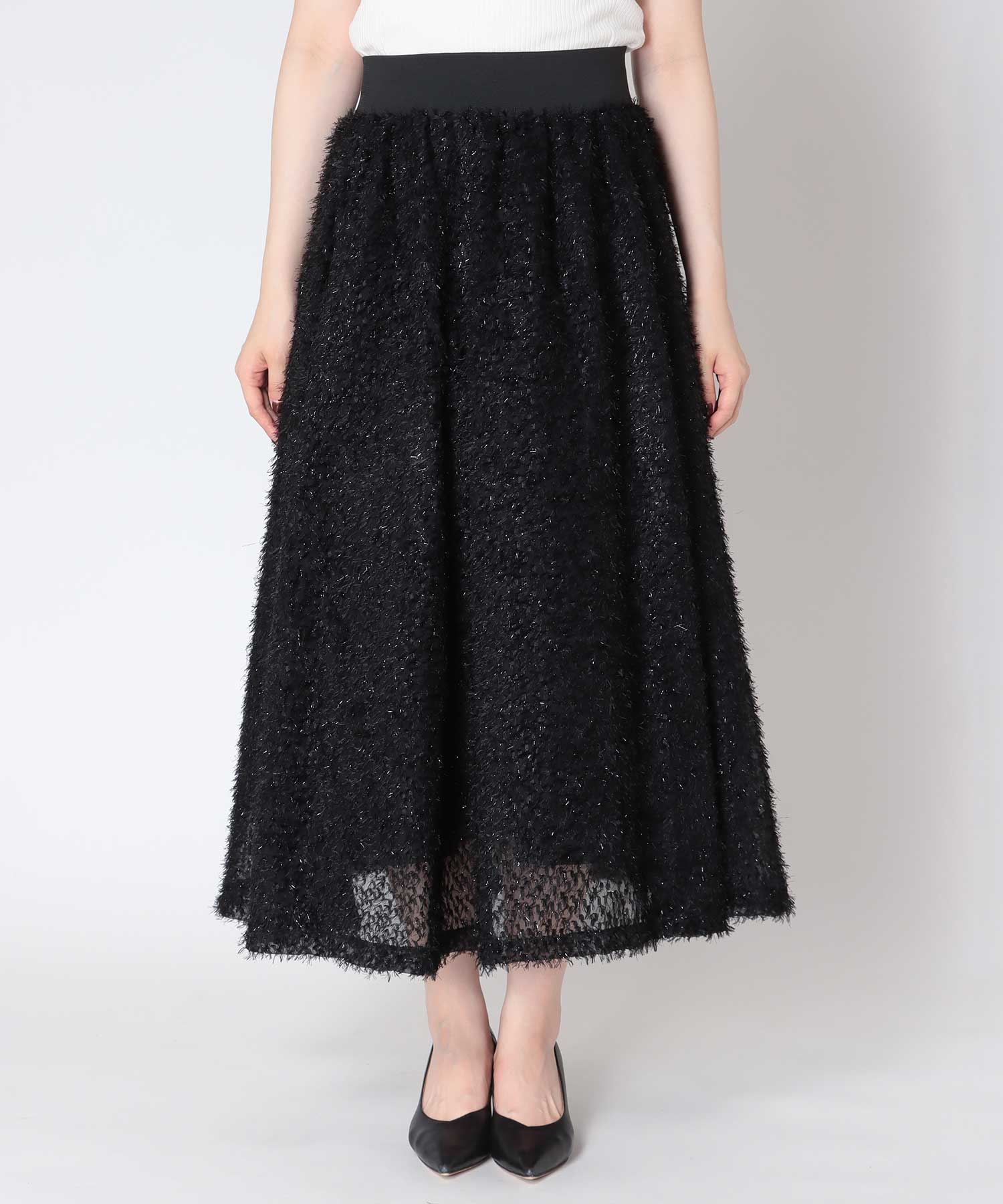 チュール付きラメフリンジフレアスカート | AND ON JIONE STORE