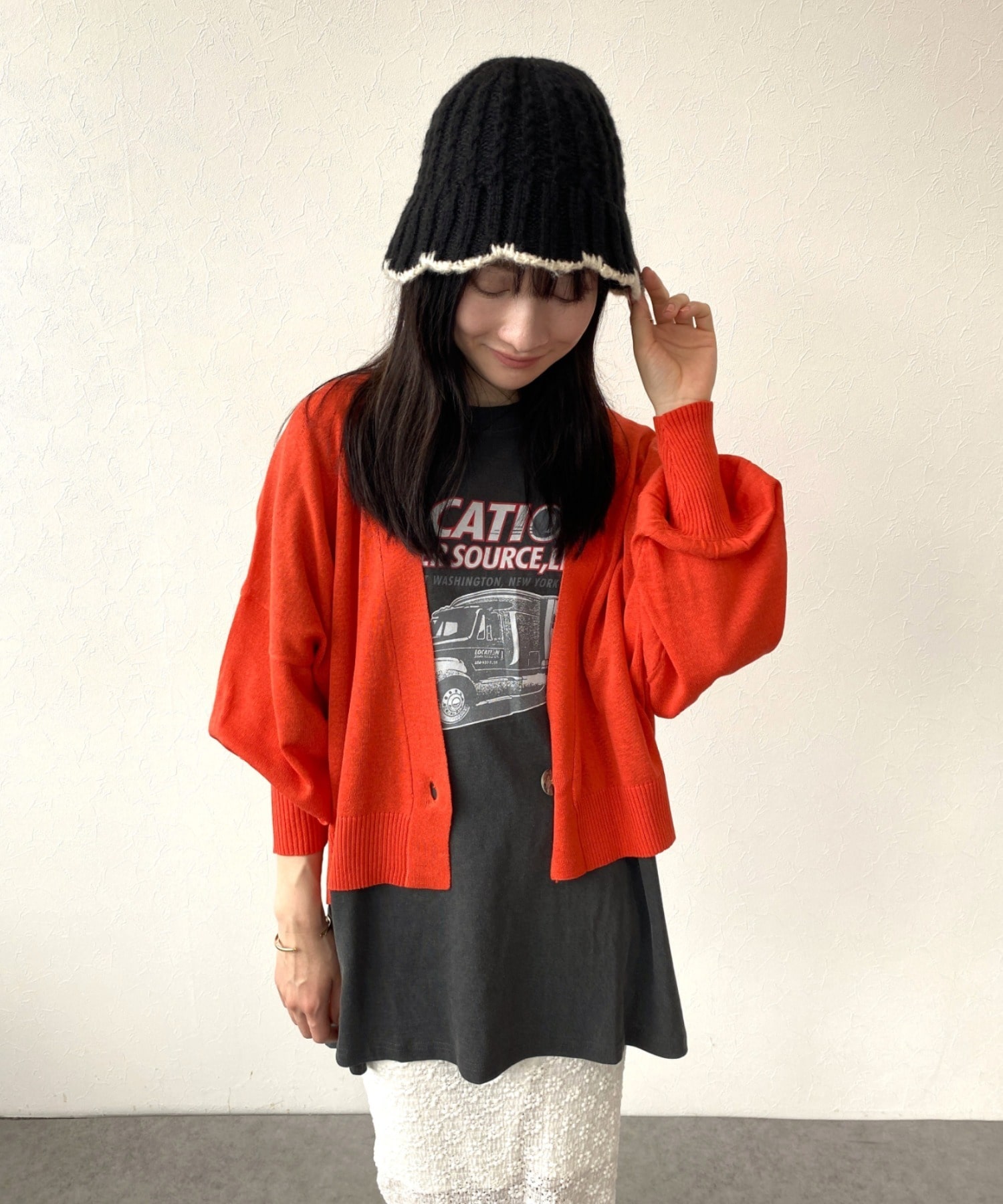 ケーブル編みニットバケットHAT
