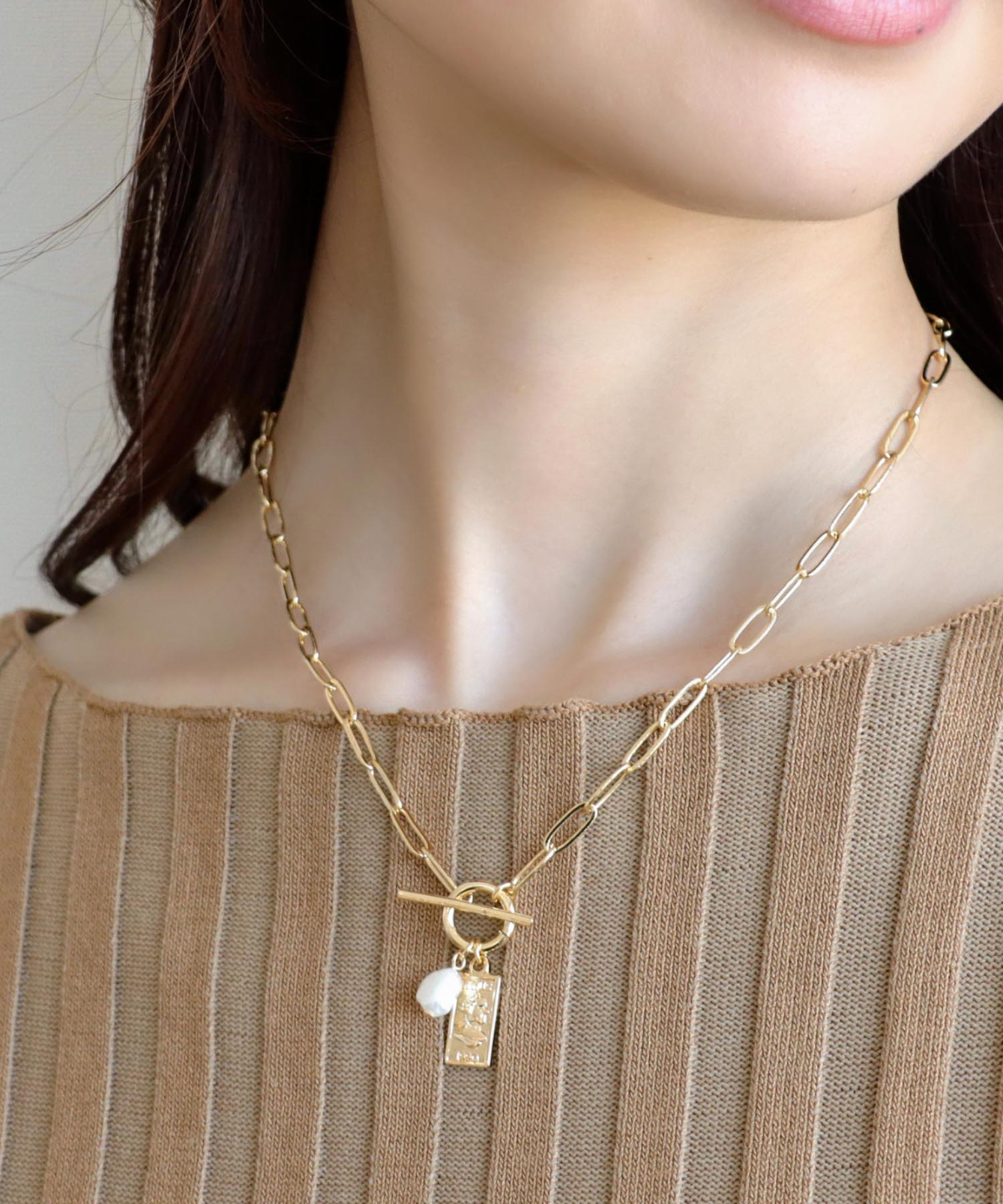 プレート×淡水パールマンテルネックレス | AND ON JIONE STORE