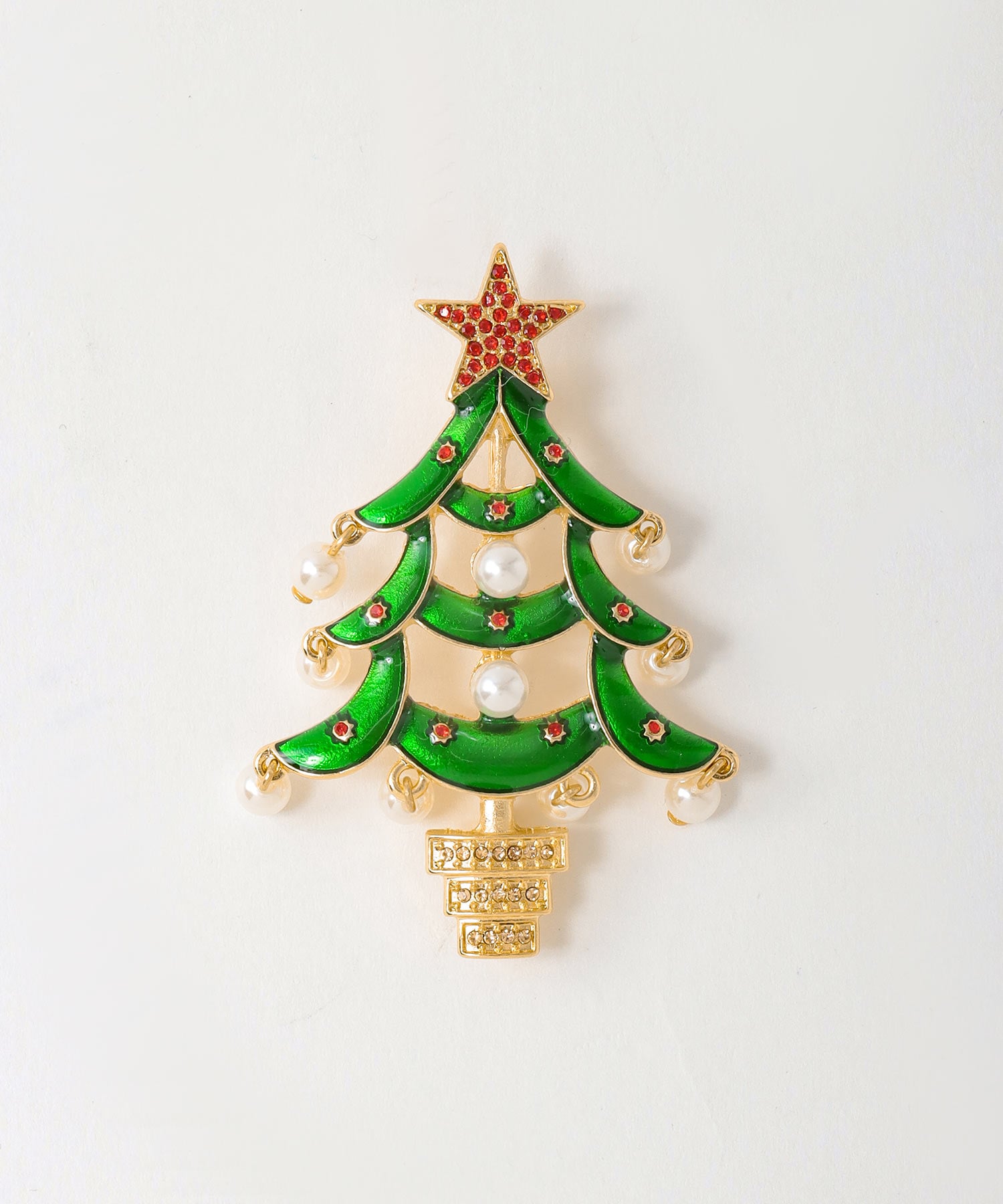 パールチャームクリスマスツリーブローチ