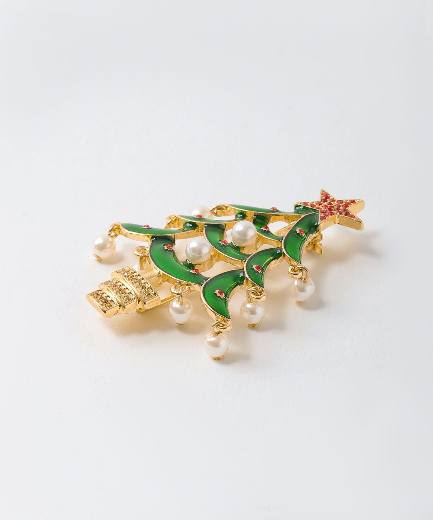 パールチャームクリスマスツリーブローチ