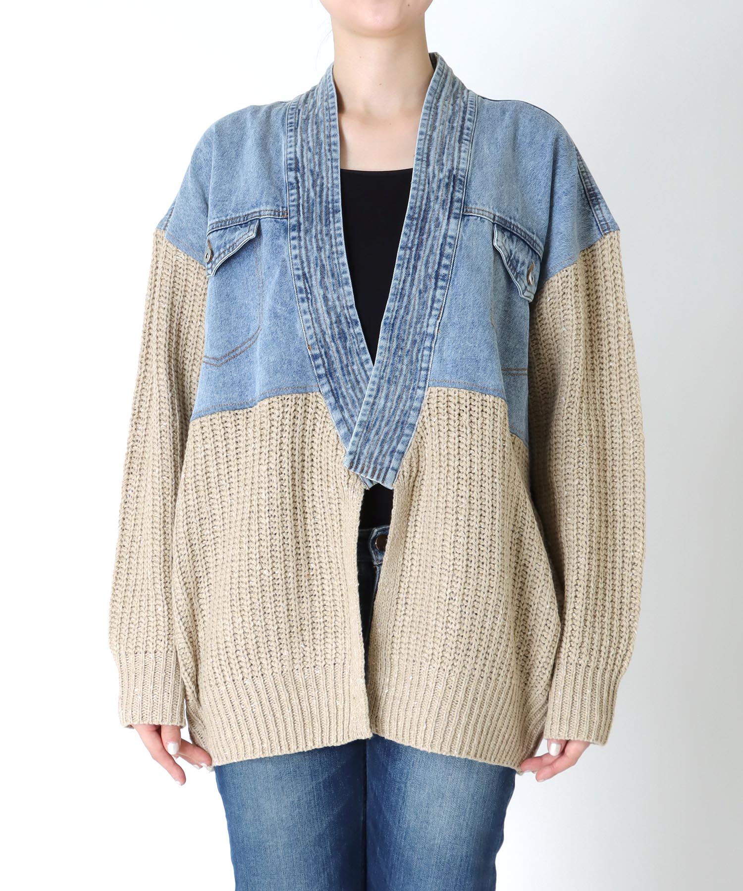 デニムドッキングネップニットカーディガン | AND ON JIONE STORE 