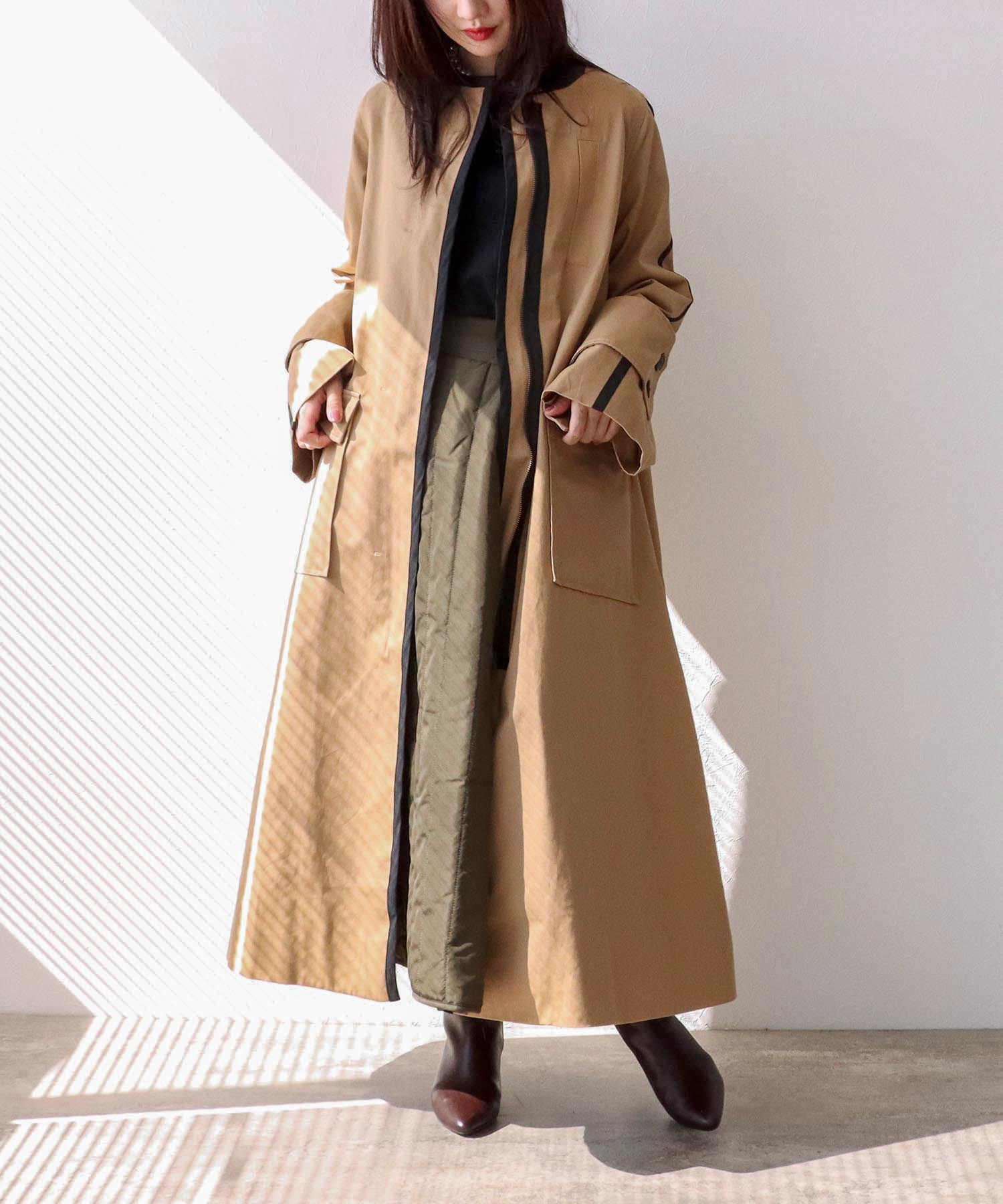 ワイドスリーブノーカラーロングコート | AND ON JIONE STORE 