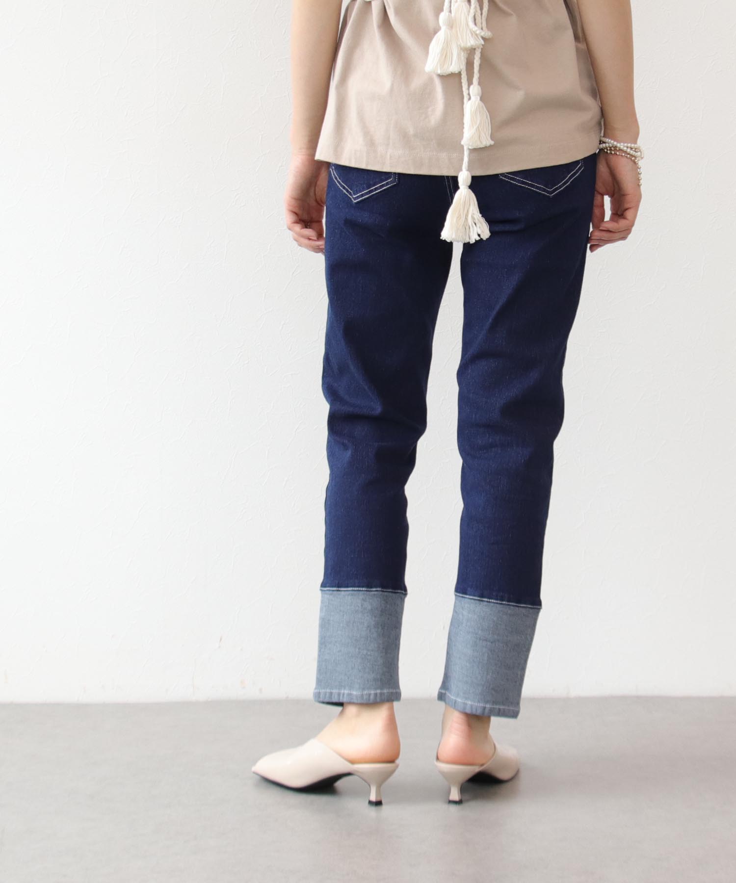 デニム＆ダンガリーオシャレ切り替えパンツ145新品 おどろおどろしい