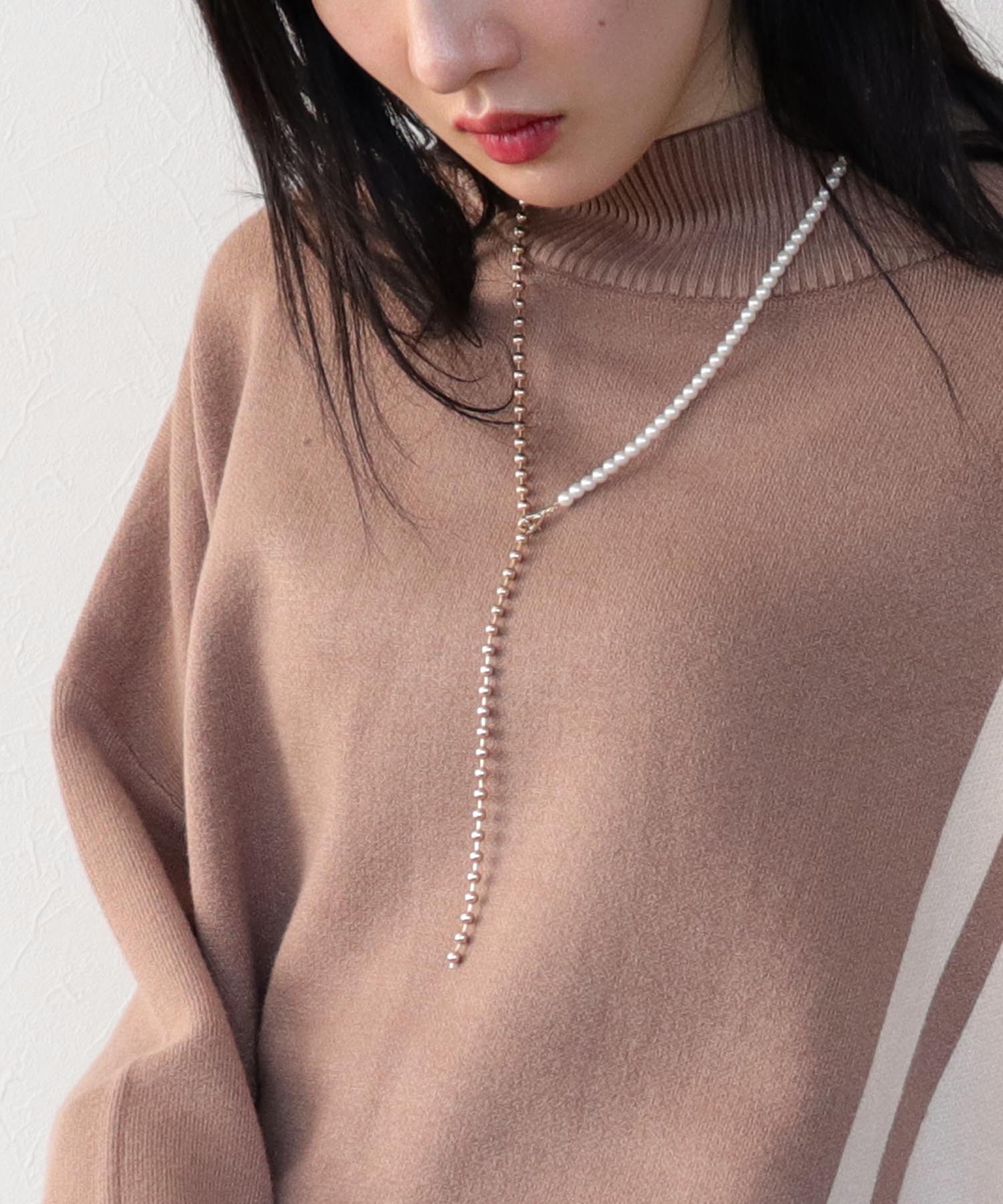 パール×ボールチェーンネックレス