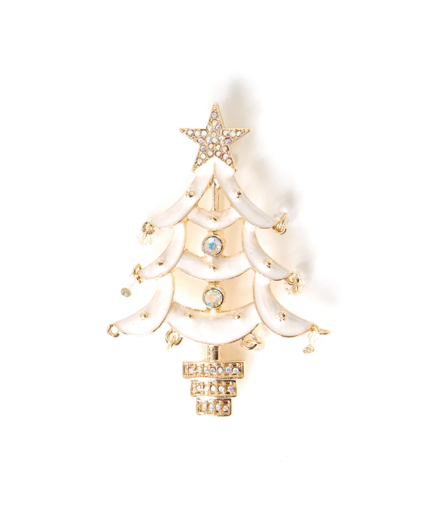ホワイトクリスマスツリーブローチ
