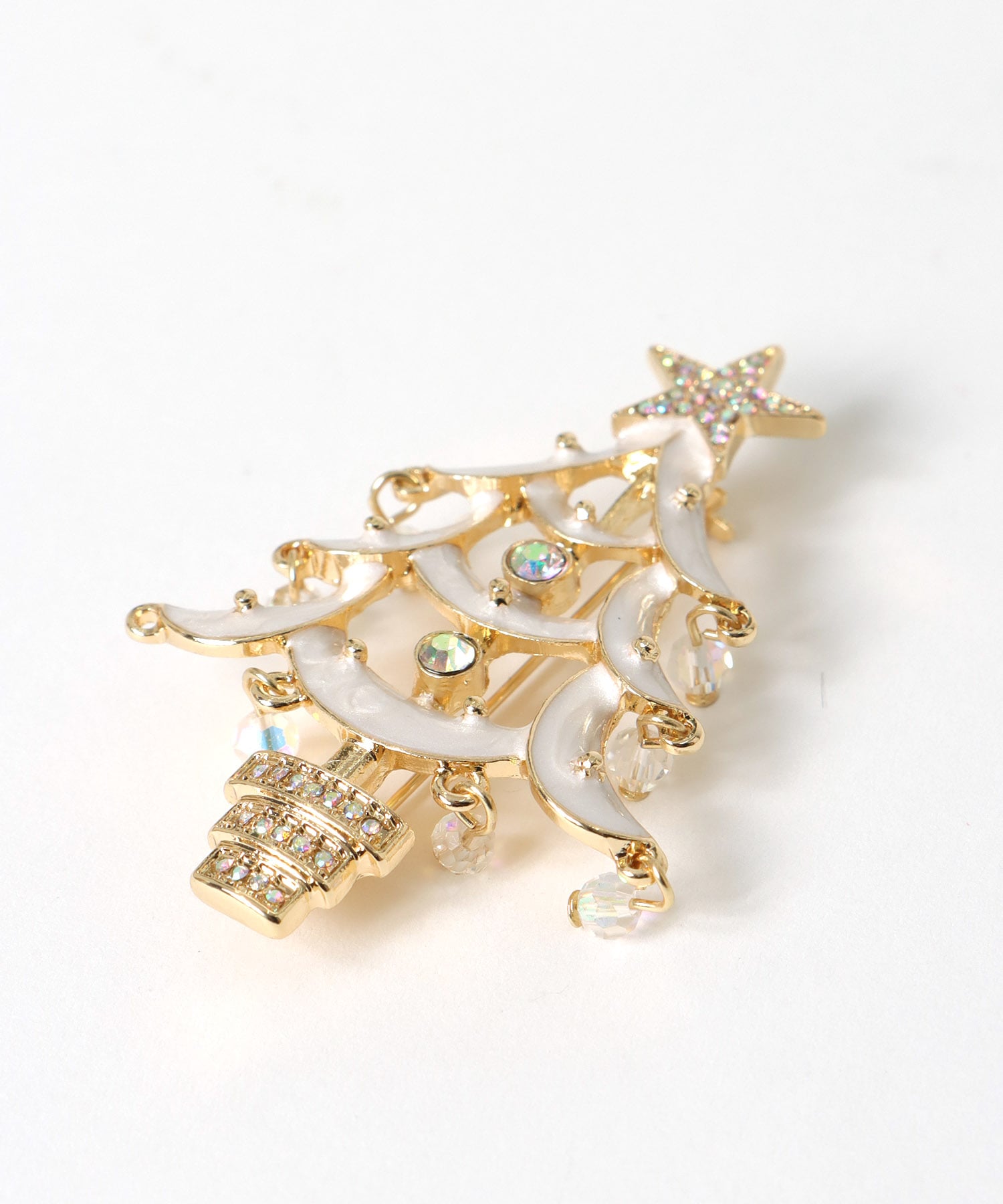 ホワイトクリスマスツリーブローチ