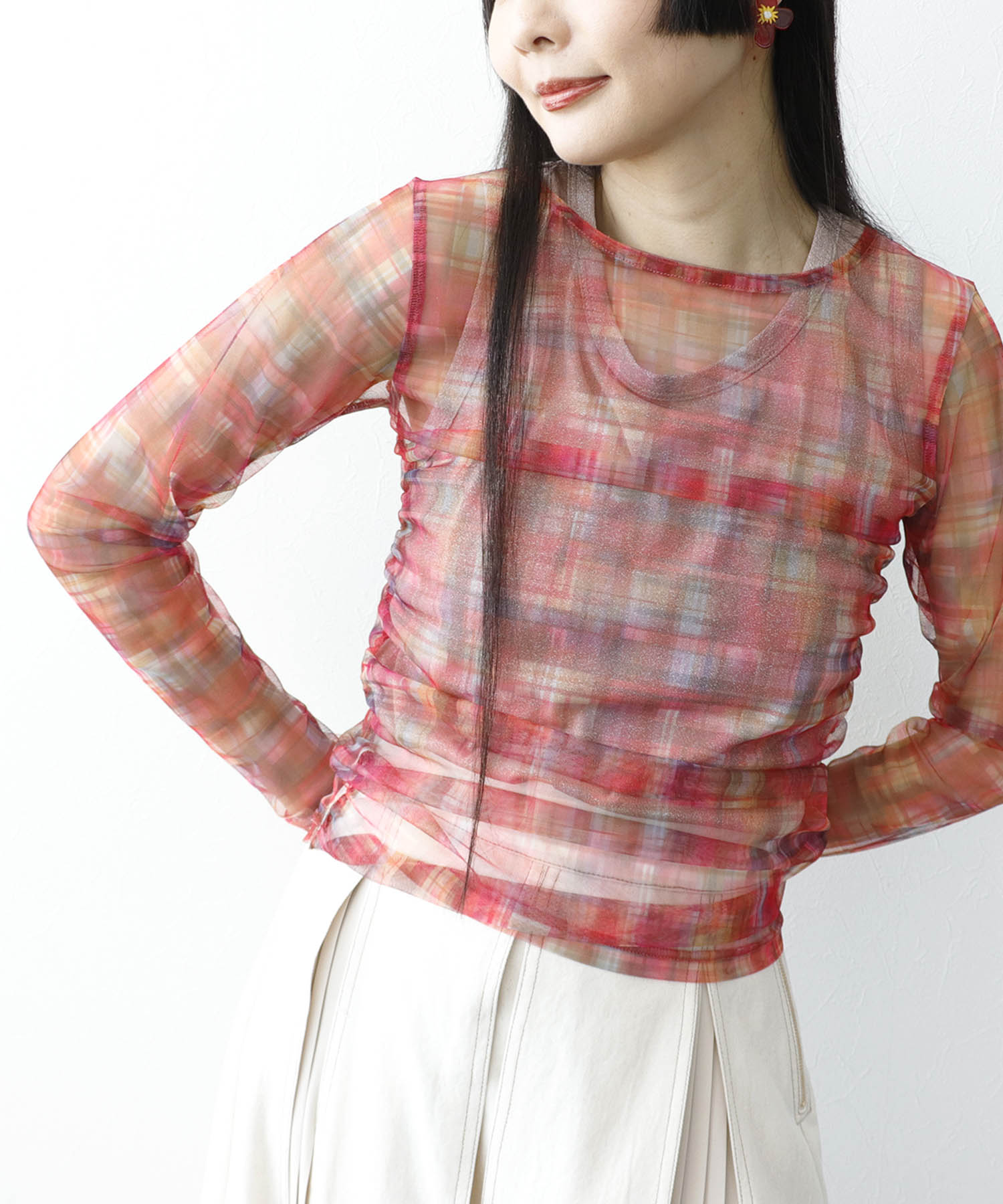 チェックチュールシャーリングプルオーバー