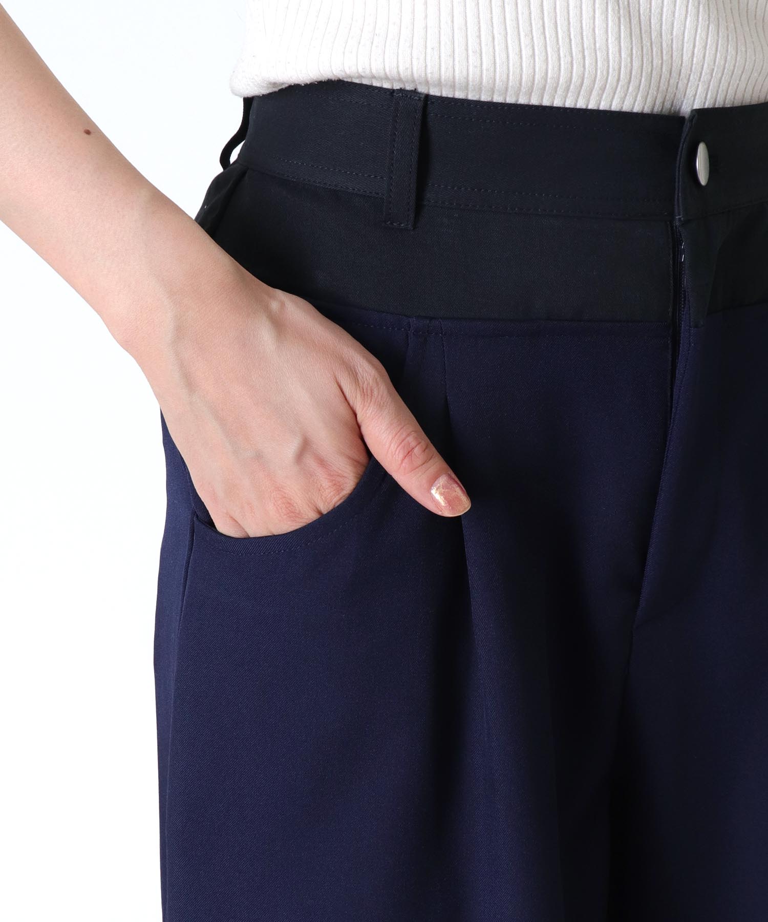 Wウエスト切替ワイドパンツ