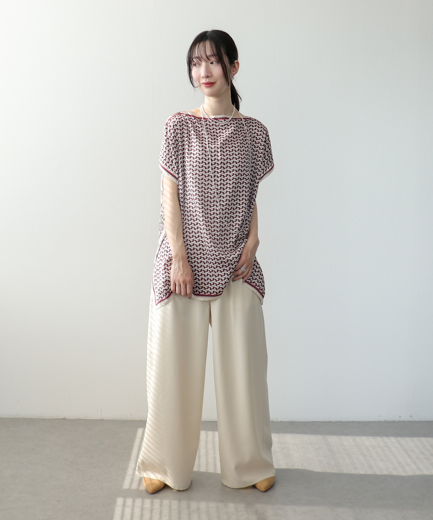 Wウエスト切替ワイドパンツ