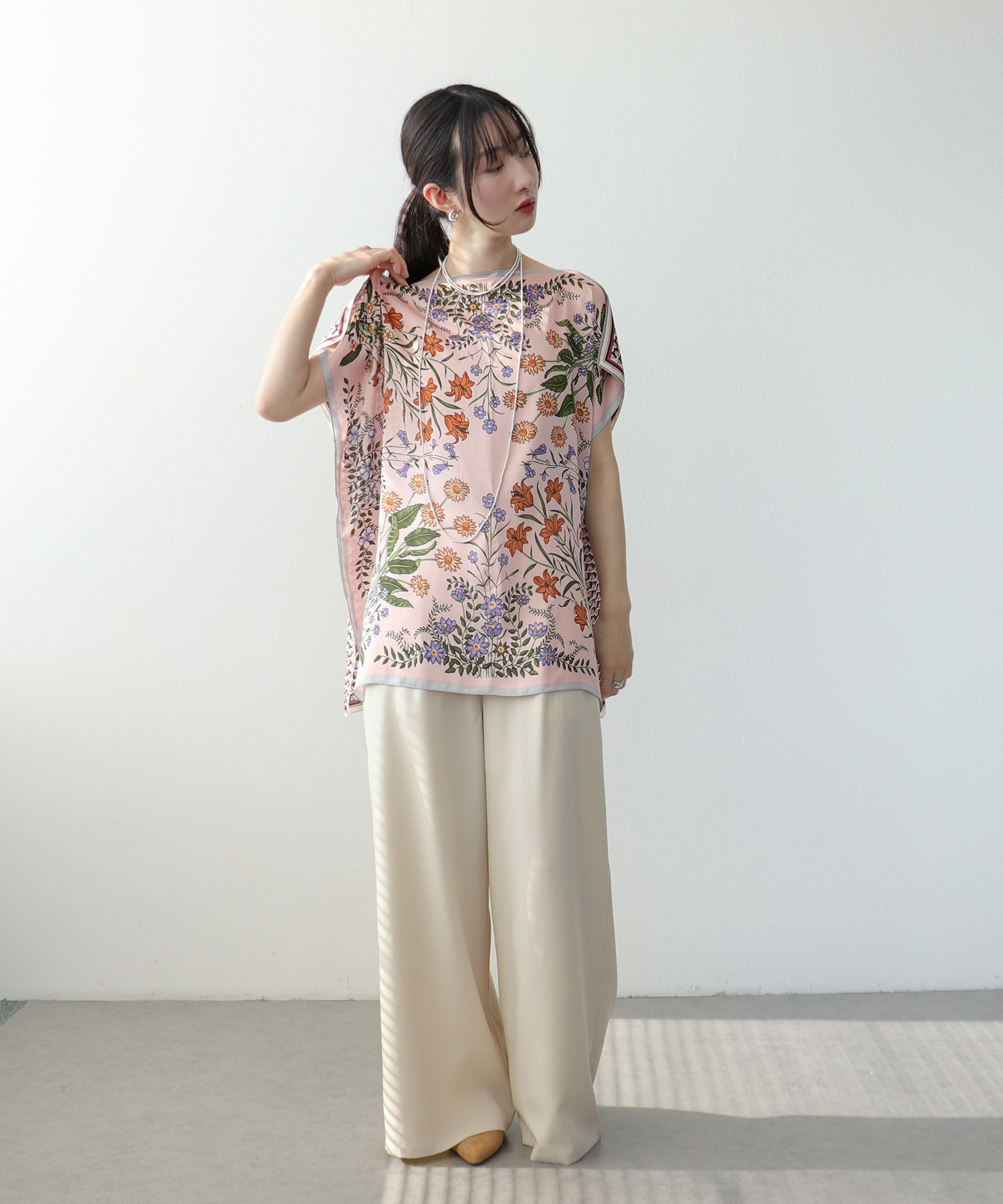Wウエスト切替ワイドパンツ