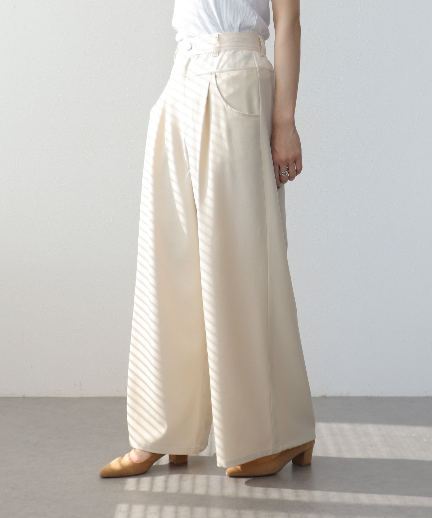 Wウエスト切替ワイドパンツ