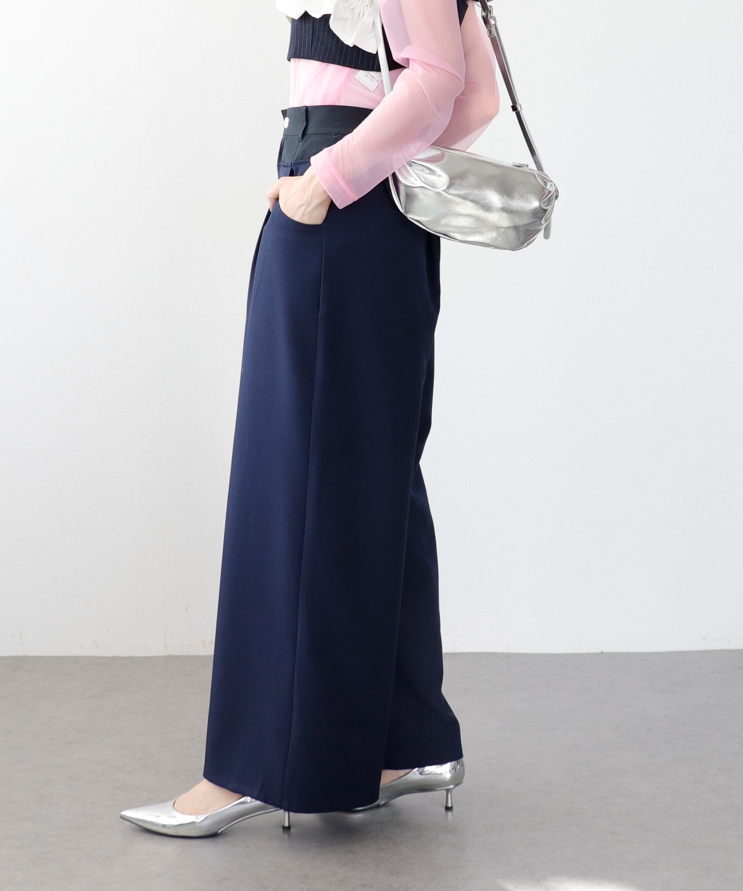 Wウエスト切替ワイドパンツ