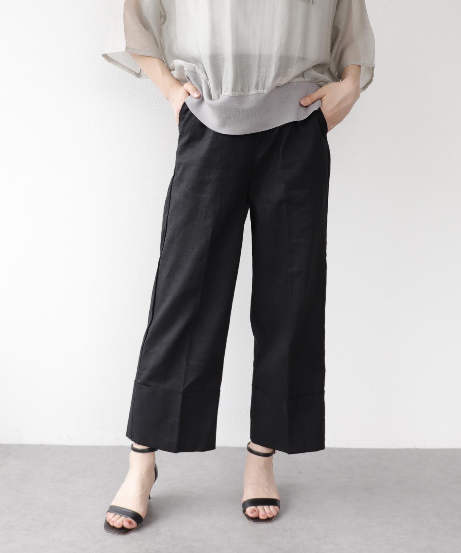 麻綿キャンパスロールヘムパンツ