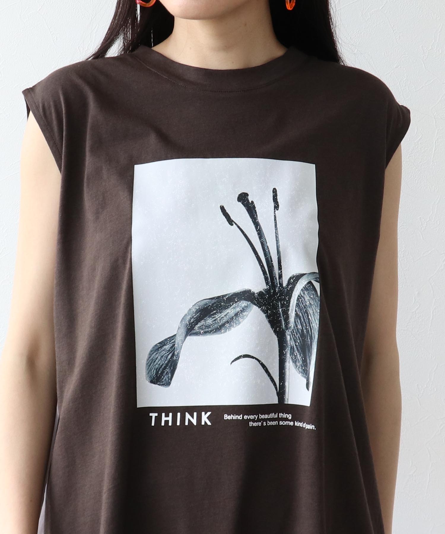 ノースリーブモノクロフォトプリントTシャツ