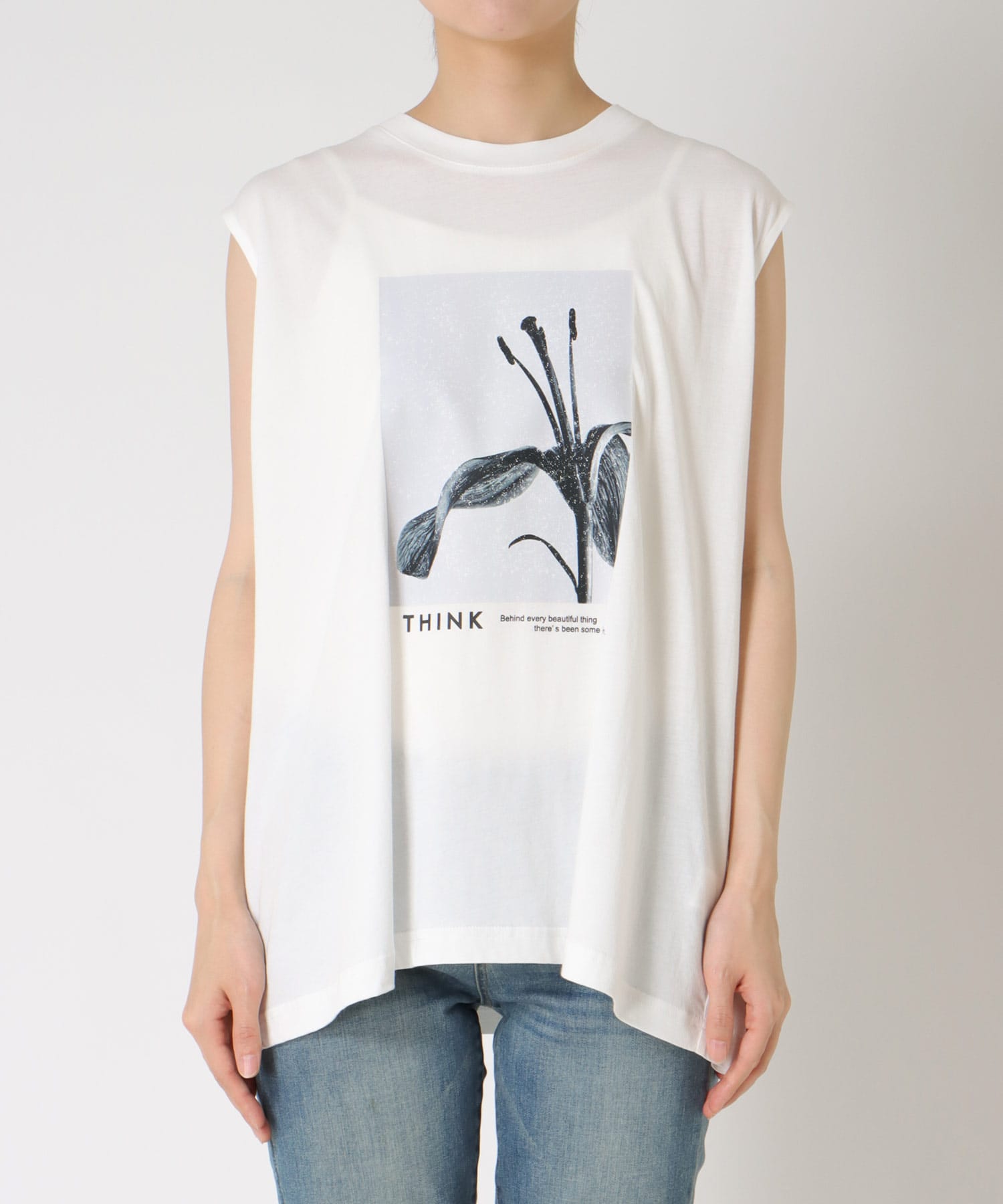 ノースリーブモノクロフォトプリントTシャツ