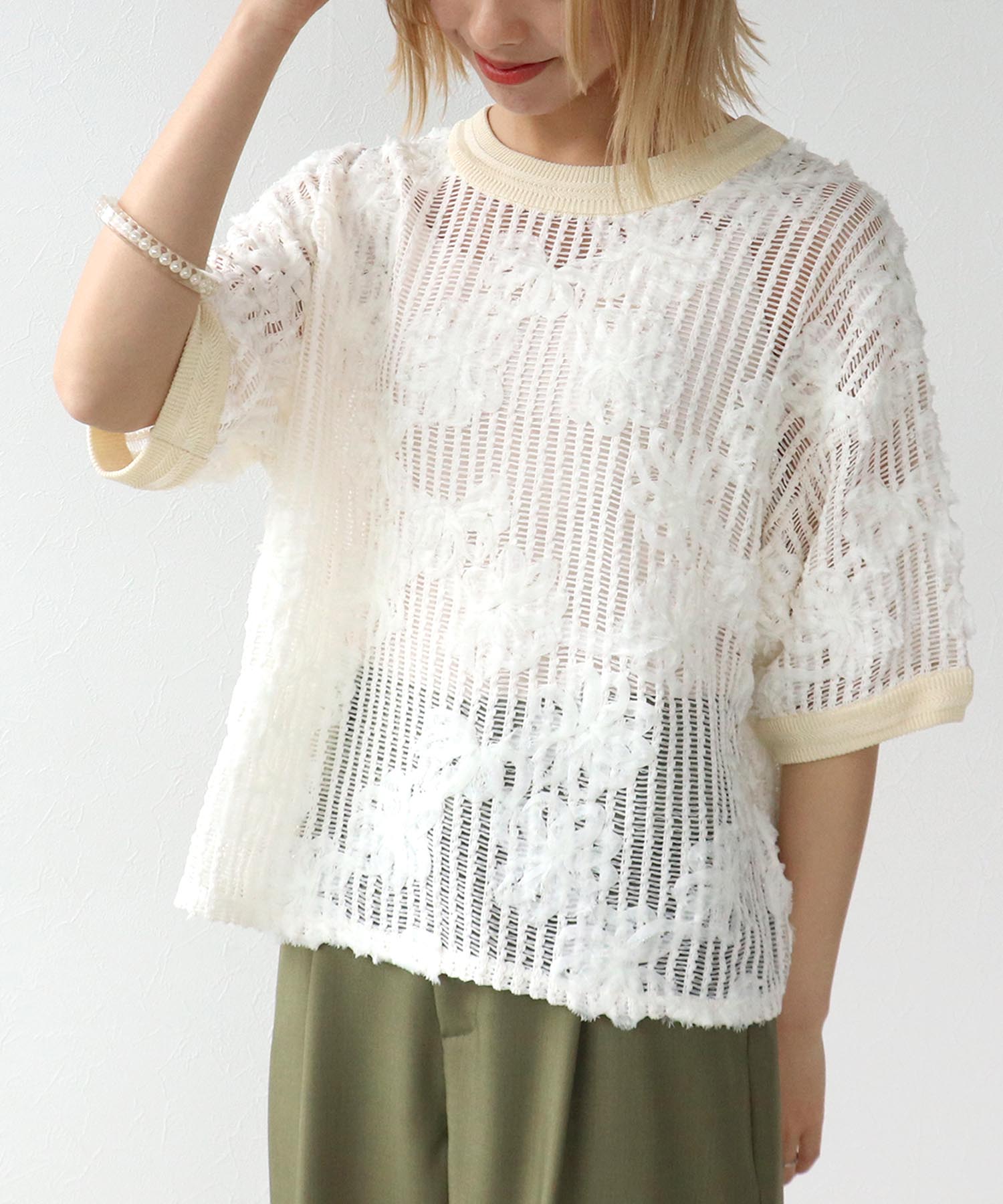 テープ刺繍編リブクループルオーバー